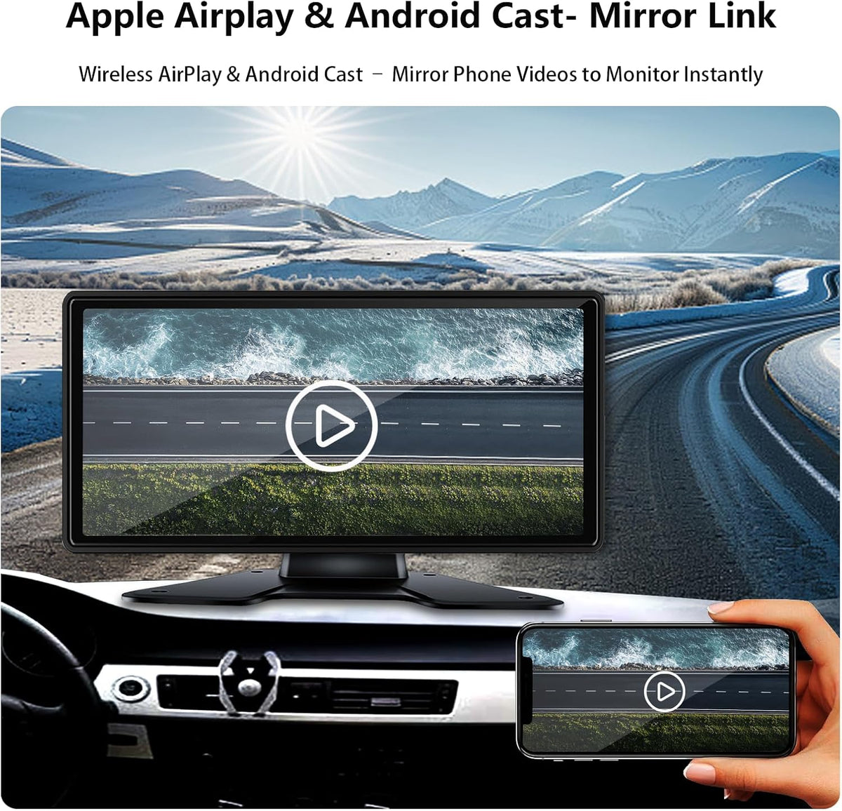 RV Backup Camera System with CarPlay & Android Auto, RVInWest 10.36" Touchable Monitor with Mirror Link DVR Recording + 4 AHD 1080P IP69K Waterproof Night Vision Camera for RV Truck Trailer Bus