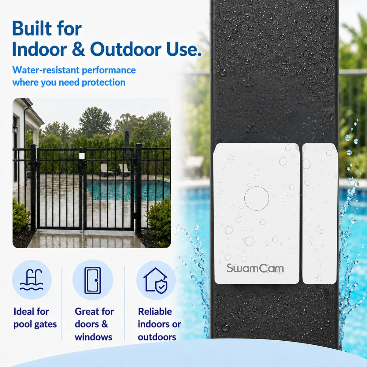 SwamCam Door & Window Sensor Pool Alarm Hub System – Certified to UL2017