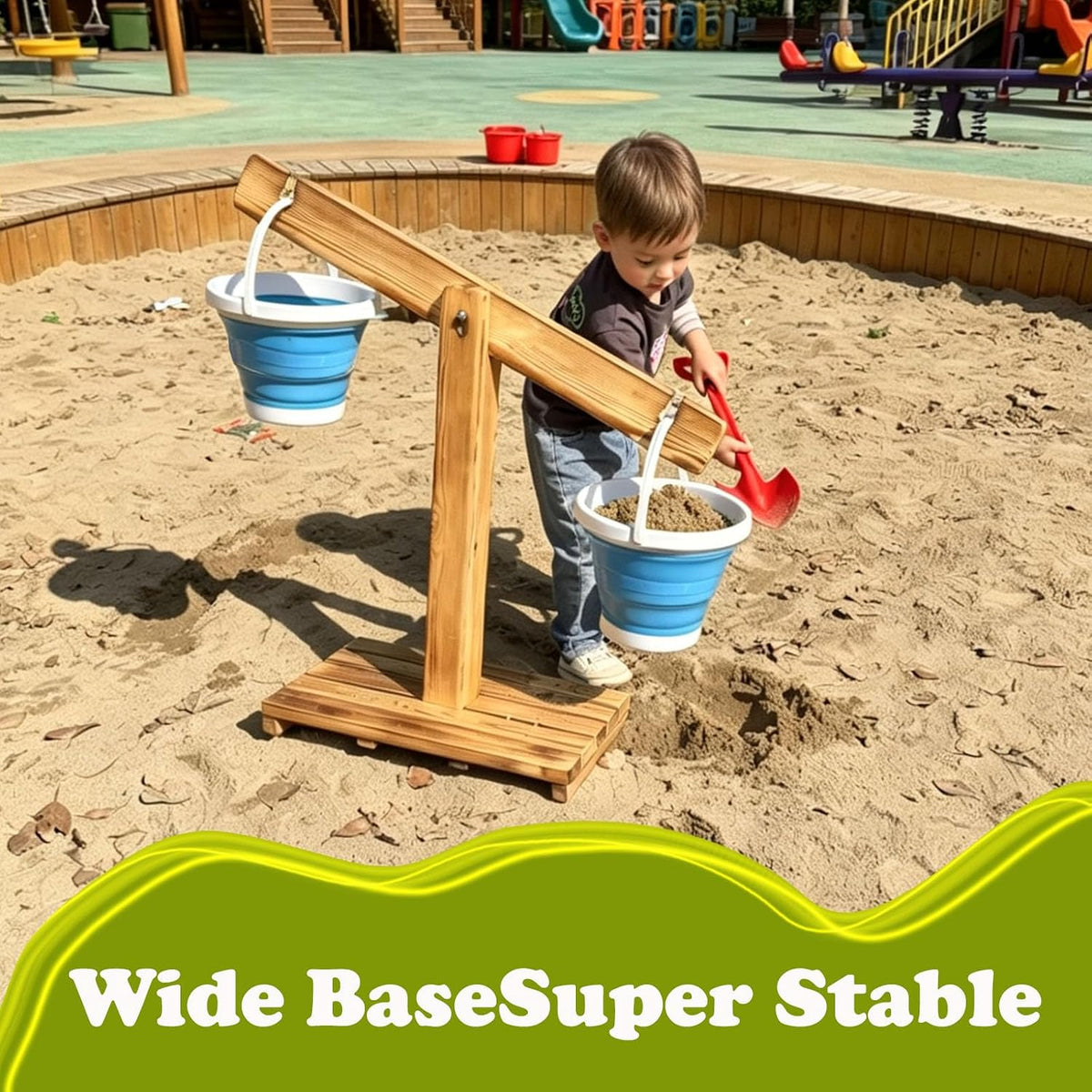 Preschool Sand Balance Scale Toy, Wooden Sand Table Balance Scale, Preschool Sensory Math Manipulative for Kids Ages 4-8, Pre-K Kindergarten Outdoor Sandpit Measuring Toy