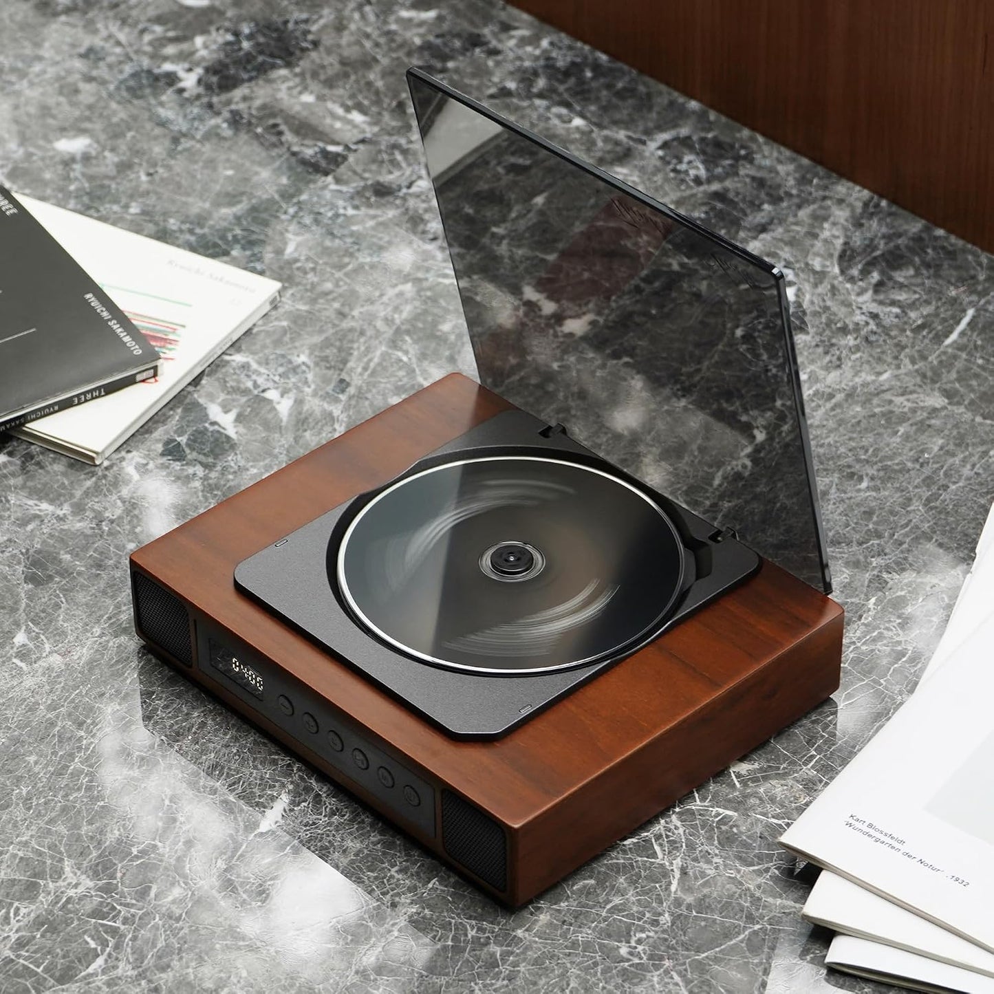 K10 Wooden Retro CD Player for Home, Bluetooth CD Player with Dual Speakers & Deep Bass Sound, Rechargeable Portable Music Player with AUX & Optical Output, Remote Control, Vintage Home Audio