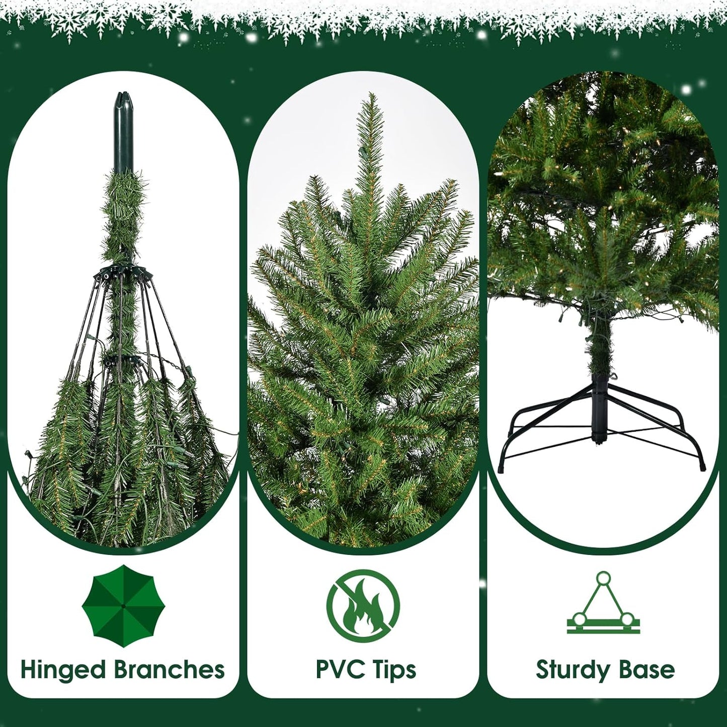 7FT Luxury Artificial Holiday Christmas Tree with Metal Hinges & Foldable Base Easy Assembly, for Home, Office, Parties (7FT, Green Without Light)