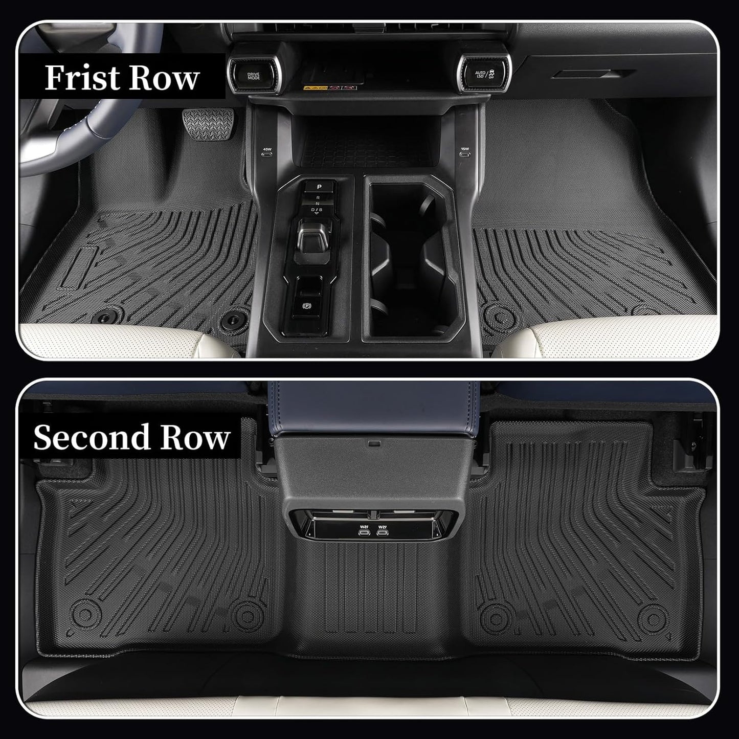 Car Floor Mats for 2026 Toyota RAV4 Hybrid All Weather TPE Trunk Cargo Liner with 2nd Row Backrest Protectors Full Set Waterproof Custom Fit Protect Factory Carpet RAV4 2026 Accessories