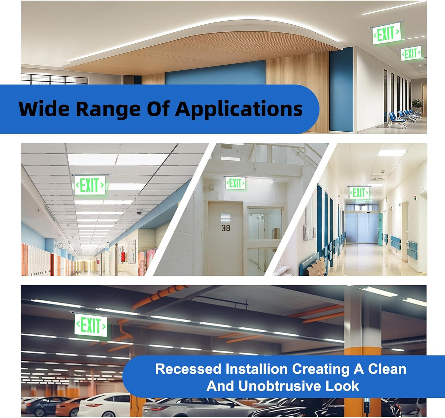 LED Exit Sign Edge-Lit Emergency Light Battery Backup Edge, Double Side/Mirror Acrylic Panel Green