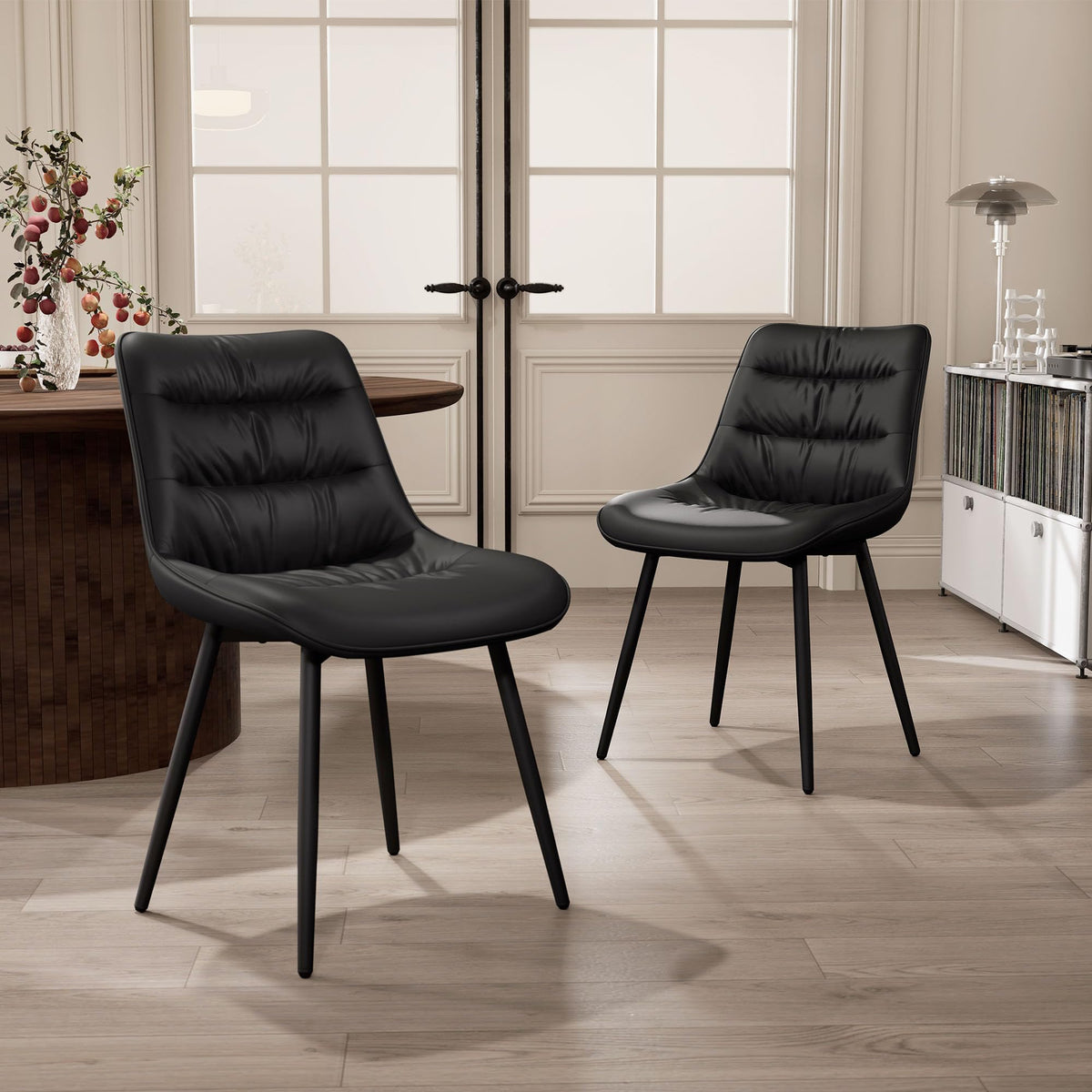 Kidol & Shellder Dining Chairs, Modern Upholstered Leather Kitchen Side Chairs with Comfortable Back, with Metal Legs Black Modern