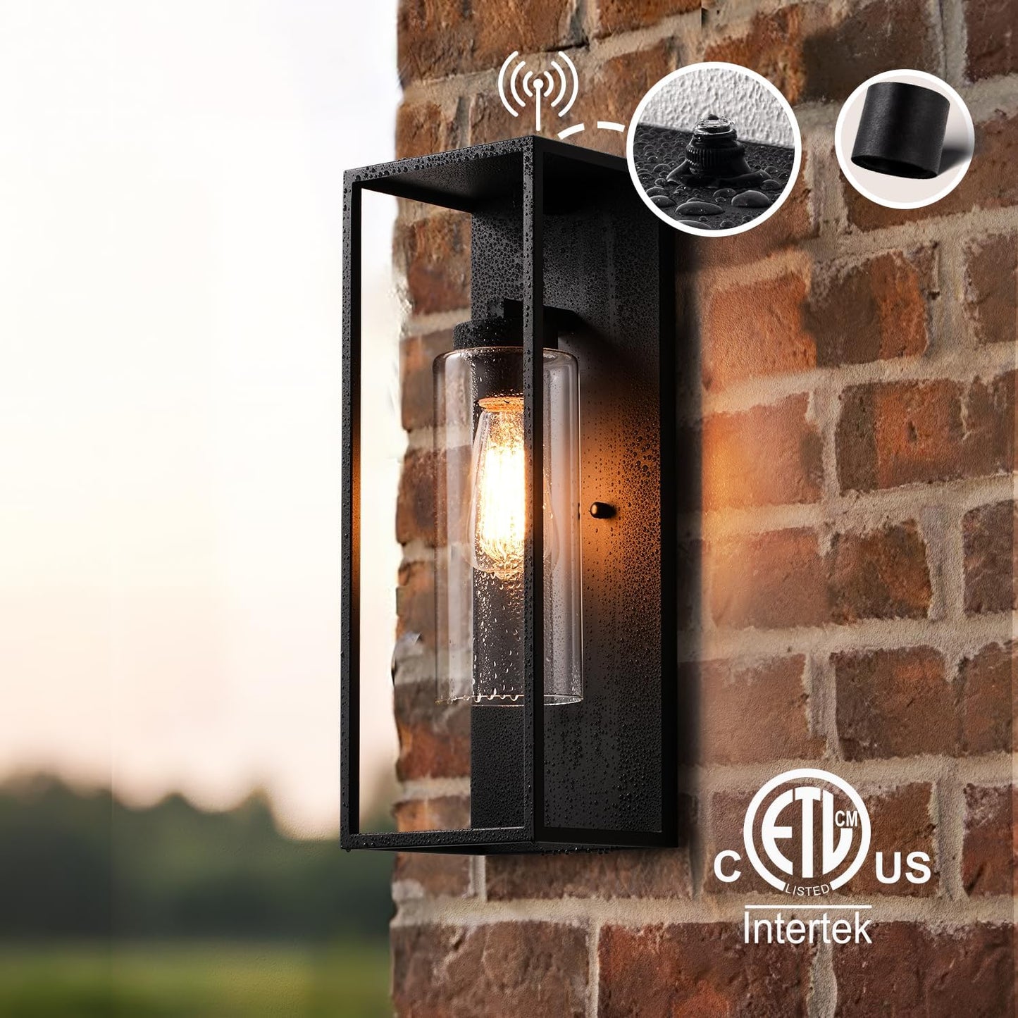 18' Dusk to Dawn Outdoor Wall Sconce 2-Pack Matte Black Rectangular