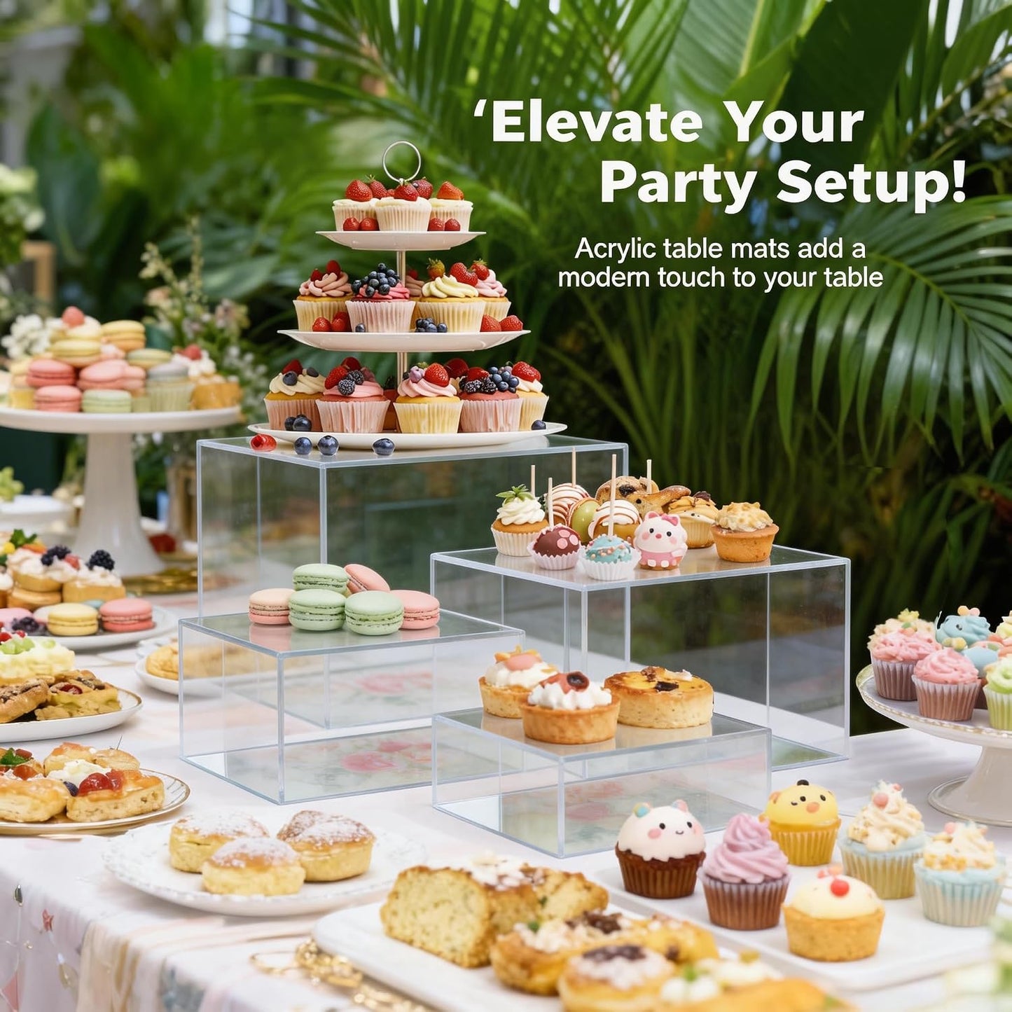 13.8" Extra Large White Risers, Large Size Acrylic Cube Display Nesting Risers, Food risers for buffet table, Transparent Risers for Catering Dessert Collectibles Jewelry Figures Show