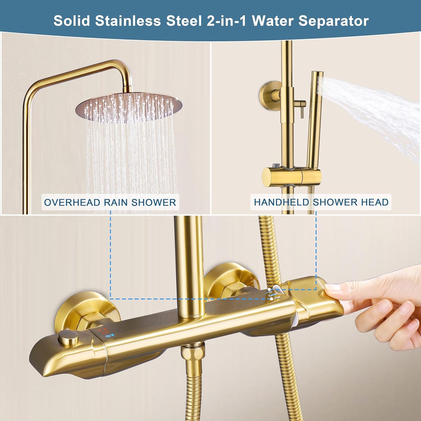 QISHENG Thermostatic Exposed Gold Shower System Wall-mounted Exposed Shower System Exposed Shower Faucets Sets