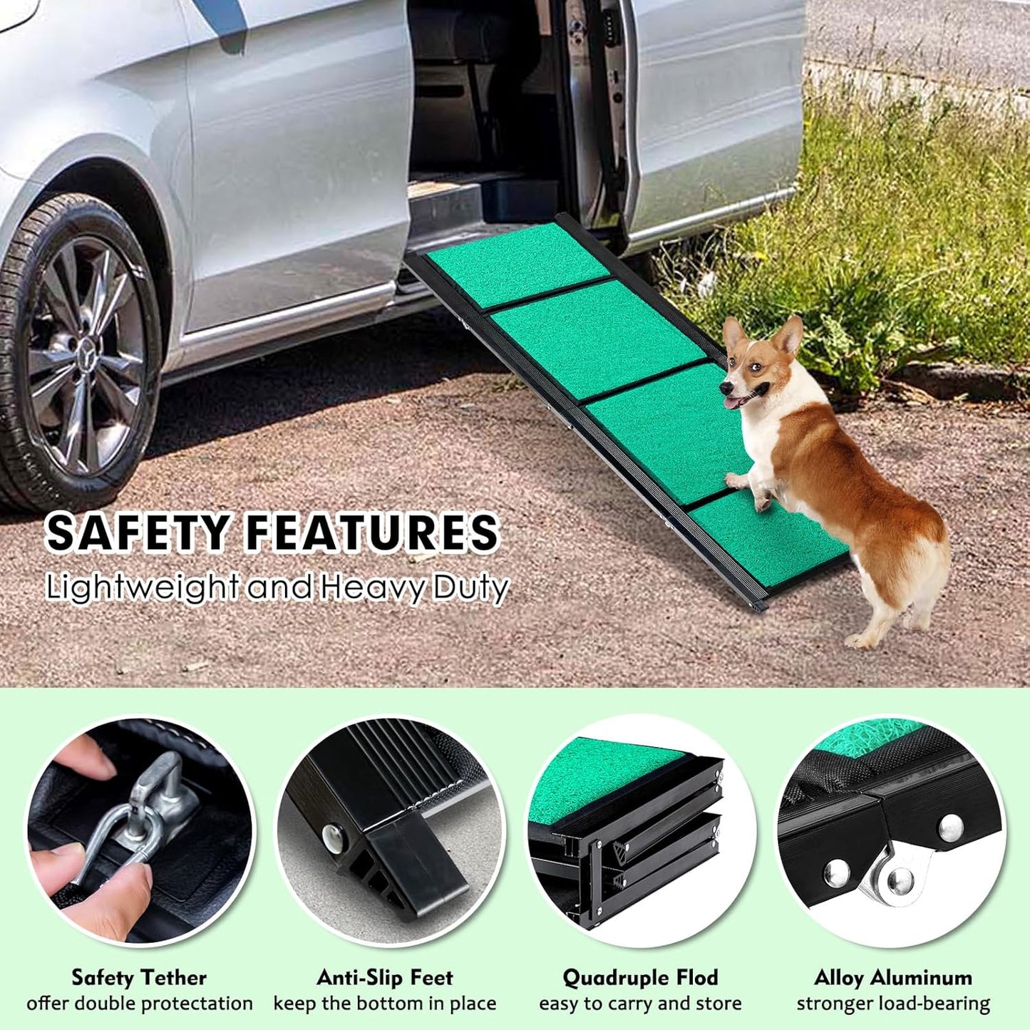 Maximum Length 71' & Width 20' Large Dog Car Ramp, Folding Dog Ramp with Anti-Slip Surface, Pet Stairs Ramp for Dogs to Get Into a SUV,Truck &