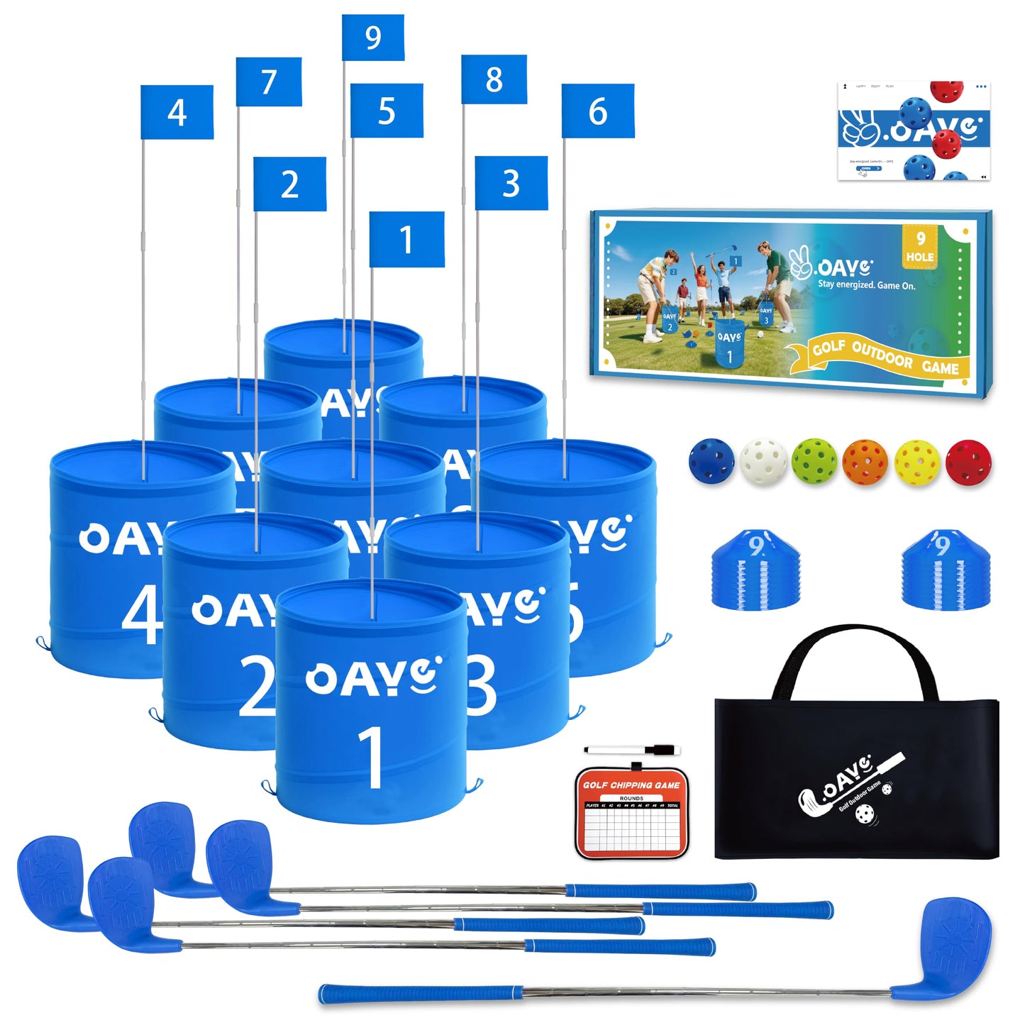 Backyard Golf Game Set, 9 Hole Lawn Golf with Clubs(4R1L) & Carry Bag | 35.5" One-Piece Clubs, Multi-Surface Play: Outdoor, Lawn, Park, Beach, Yard. Golf Fun for Adults, Amateur & Family