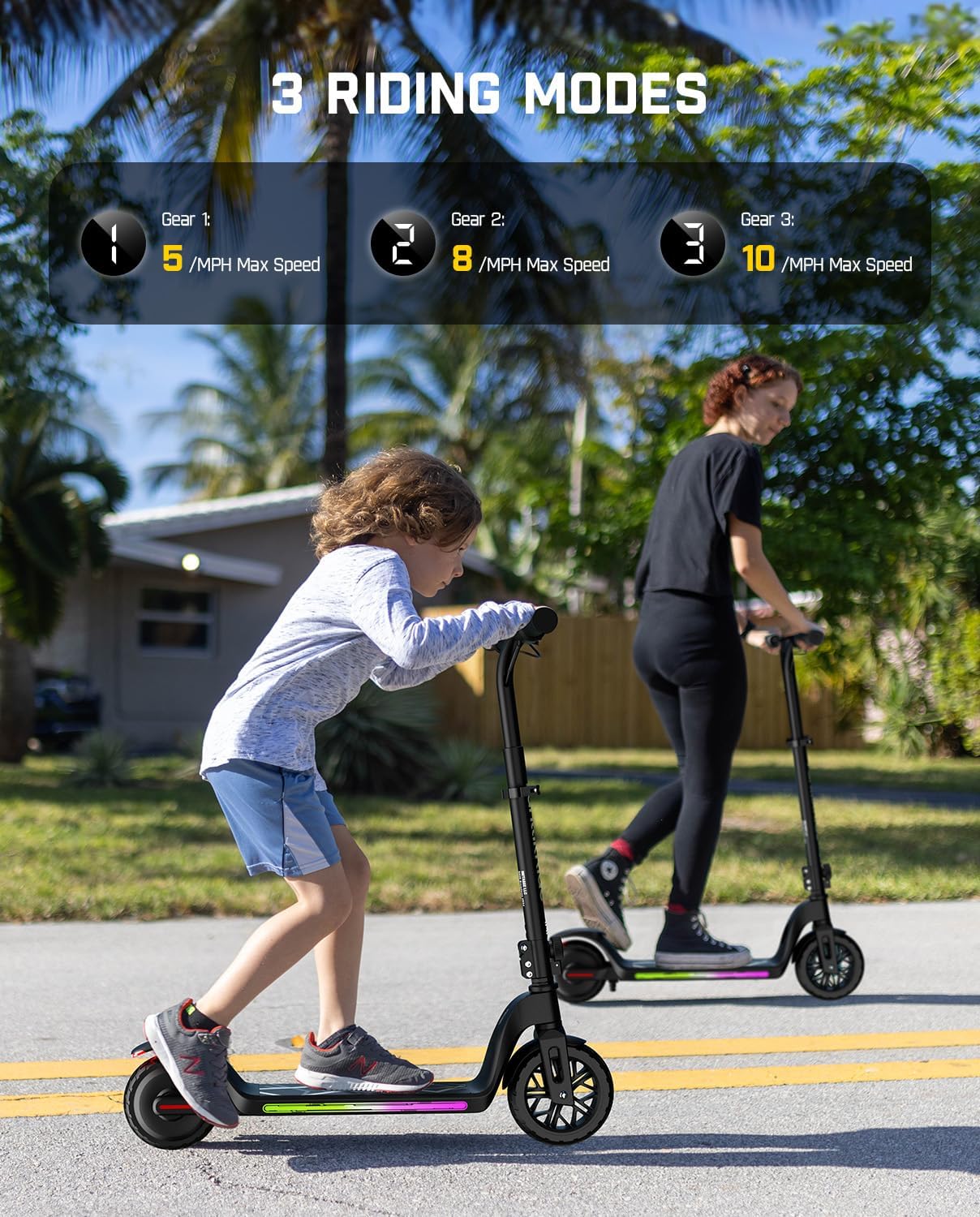 C10 Pro Electric Scooter for Kids, LED Battery Level, 5/8/10 MPH, 6.5 Miles Range, Height Adjustable, Type C Fast Charging, Foldable Electric Scooter