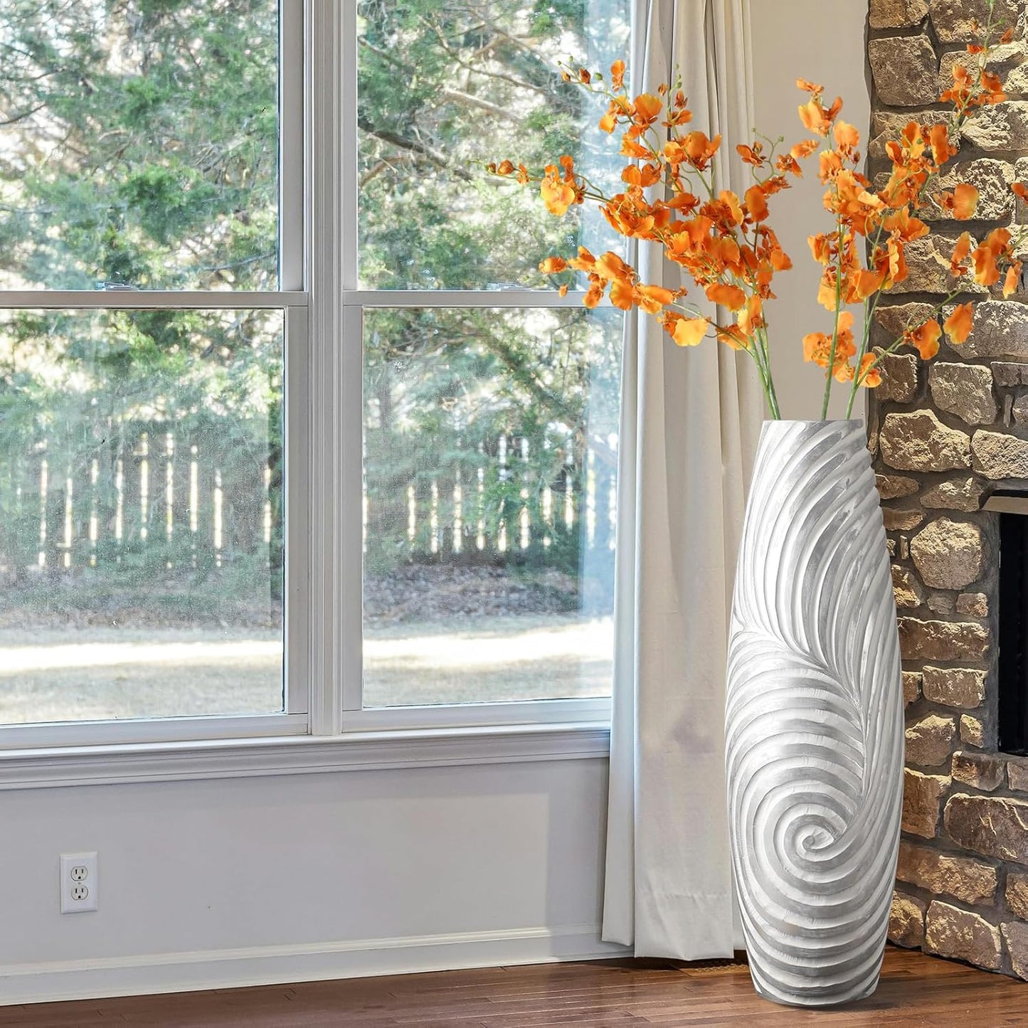 Tall Floor Vase - 26.8 inch Large White Sliver Vase for Home, Hotel, Office Decor - Tall Vases for Floor, Floor Vase Decor Ideal for Living Room,Tall