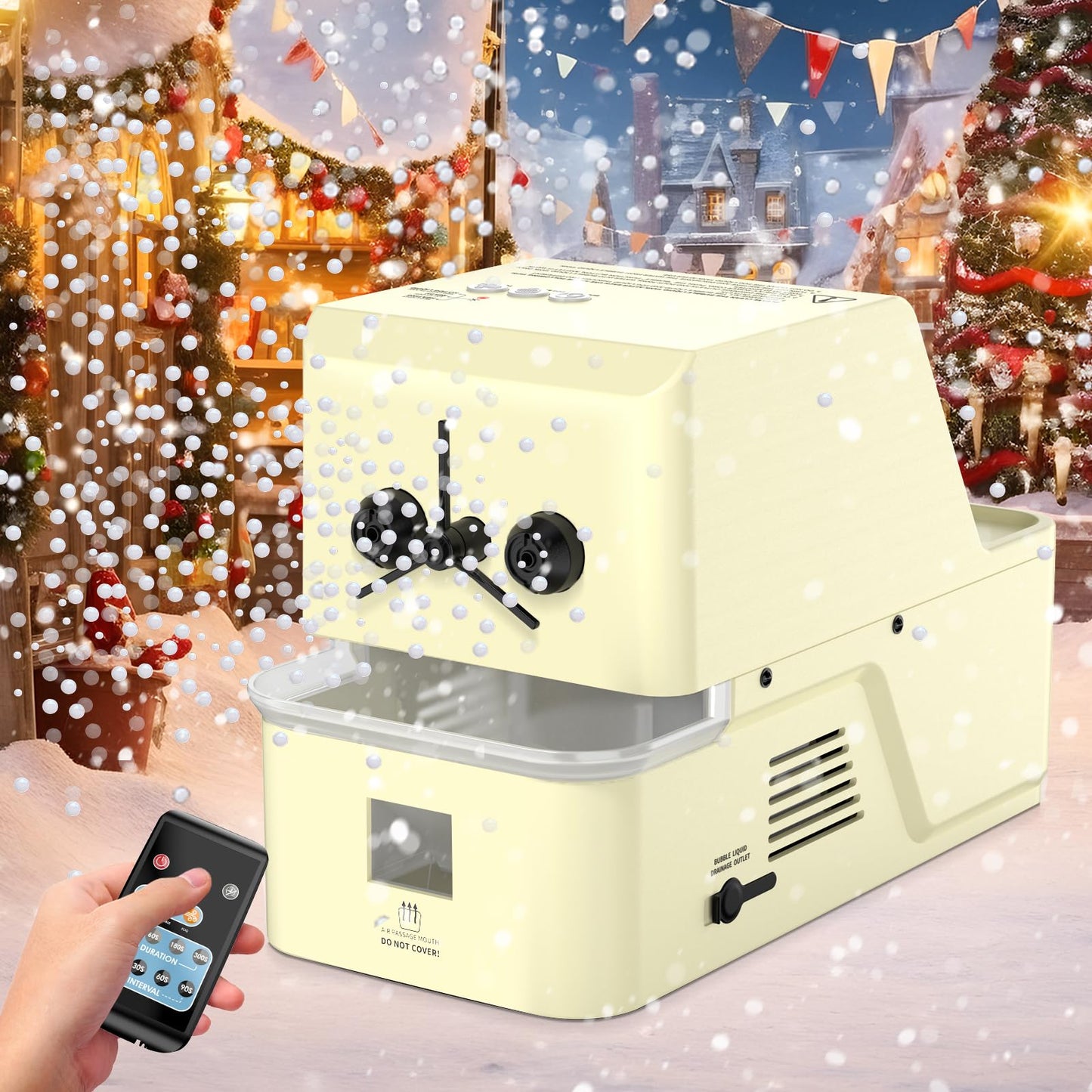 Smoke-Filled Bubble Machine, 450W Super Low Noise Fog Bubble Blower with Remote Control, 3-in-1 Modes, Creates Snow-Like Fog Bubbles, 8000+ bubbles Per Min, Ideal for Christmas Party Wedding Stage