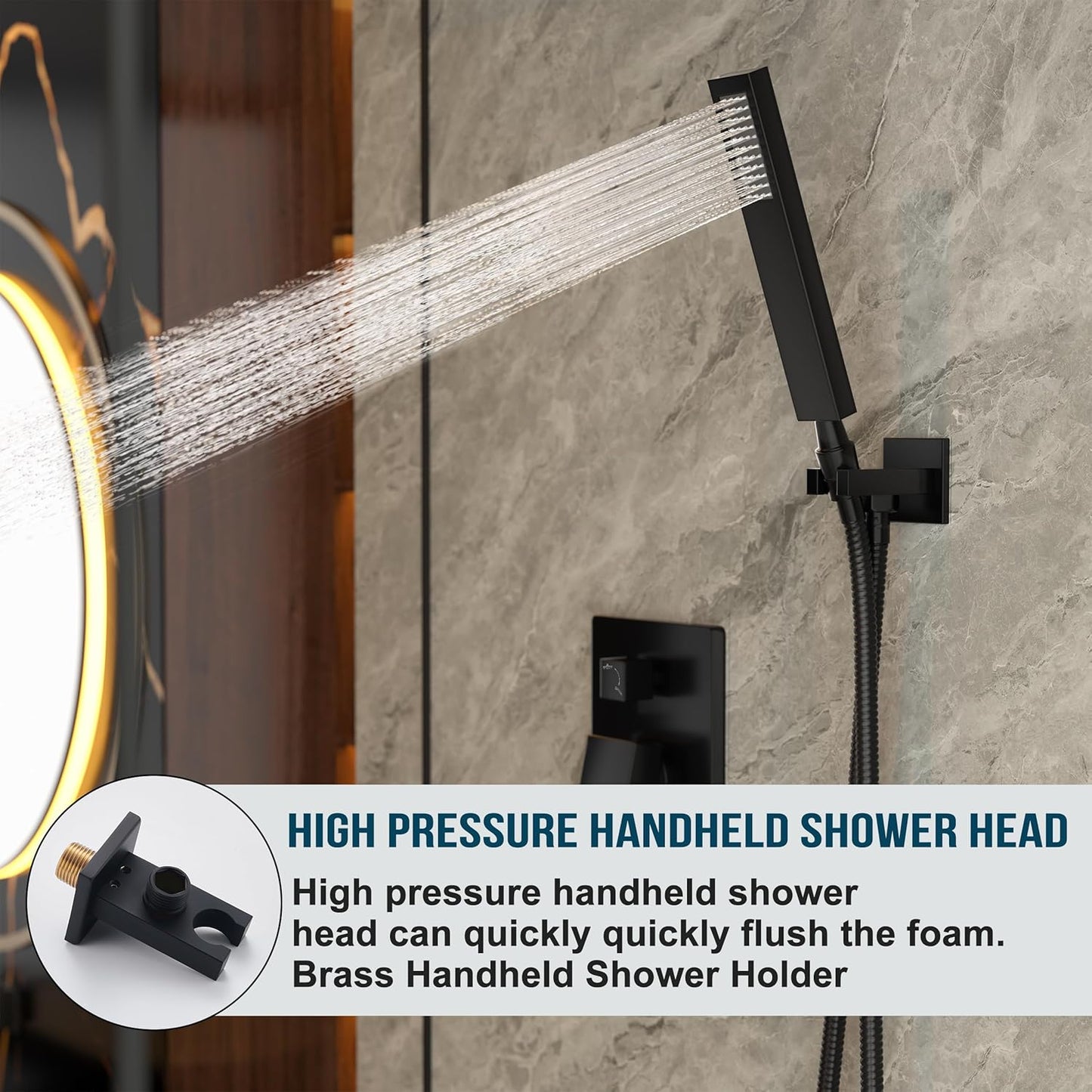 Shower Head with Handheld, Alesco Black Shower System with 10-Inch Rainfall Shower Head and High Pressure Handheld Spray, Shower Faucet Set Include