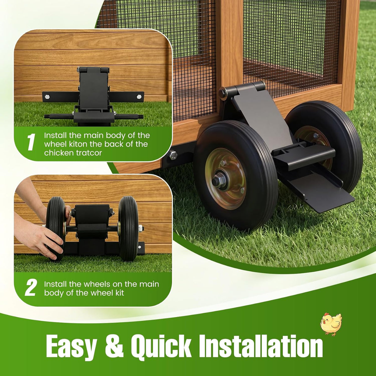 Chicken Coop Wheel Kit, Heavy Duty Chicken Tractor Wheels with Lift System
