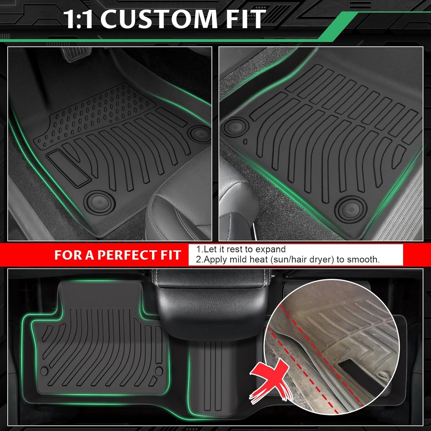 Floor Mats for Land Rover Evoque 2011-2019, NOT for Convertible or 3 Door/Coupe, TPE Non-Slip Waterproof Front & 2nd Row & Cargo Liner Floor Liners Set, Custom Fit Rover Evoque Floor Mats Accessories