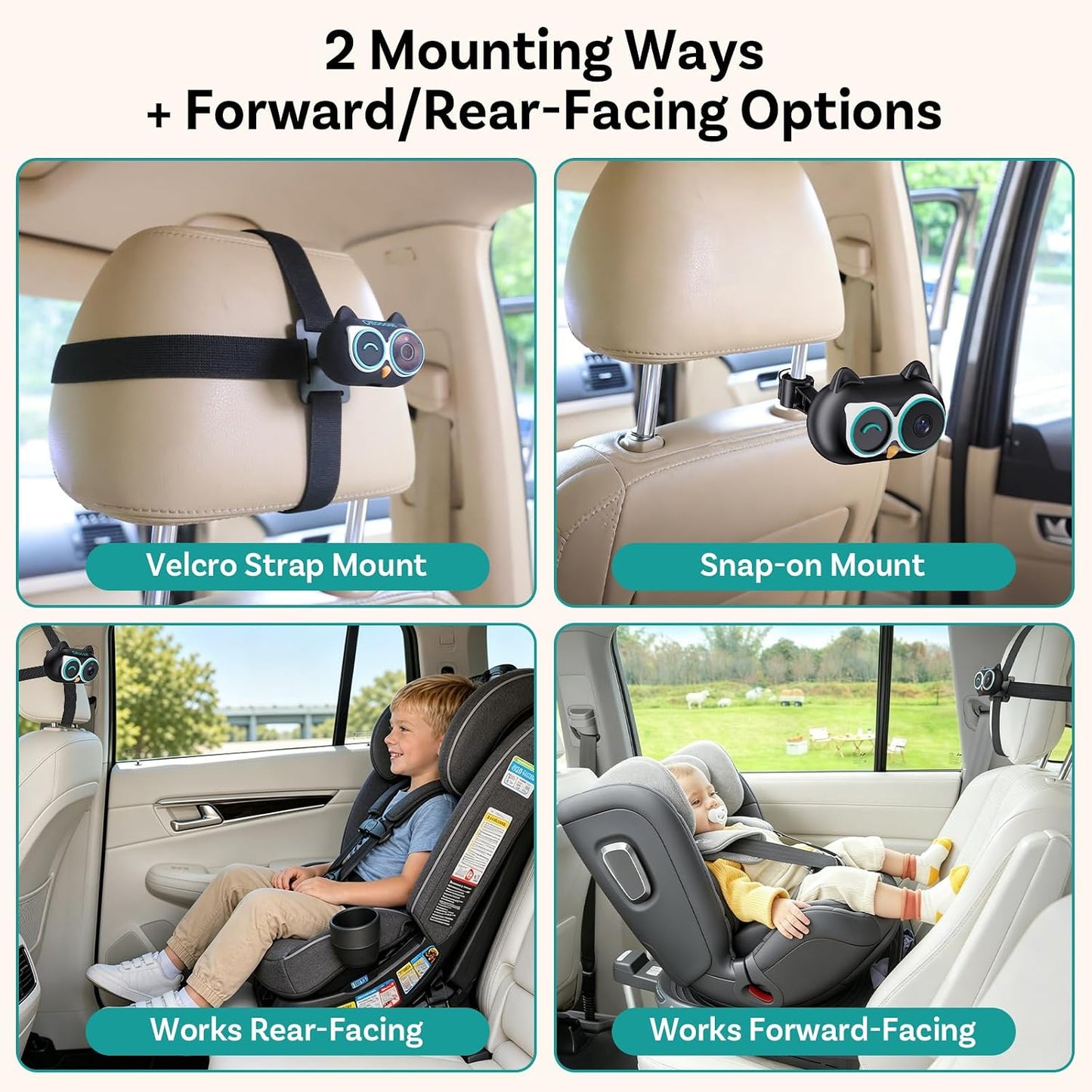 OTTOCAST Cabin Care 2-in-1 Baby Car Camera & Wireless CarPlay Adapter, 1080P Rear Seat View on Car Screen, No Extra Screen, No-Glow Night Vision, 150° Wide Angle, Easy Install, No Android Support