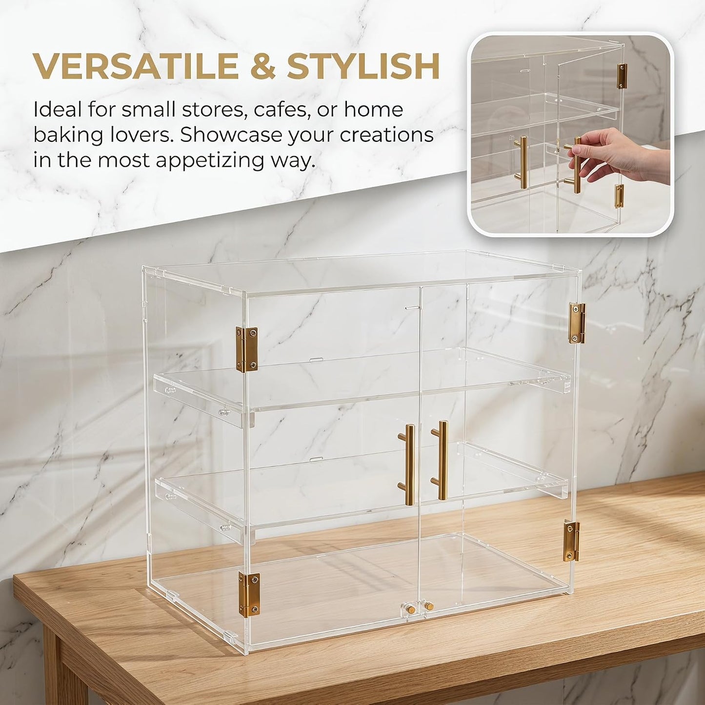 3-Tier Acrylic Bakery Display Case with Removable Trays, Clear Pastry Cabinet Countertop Bread Storage Box for Kitchen Bakery Shop – Ideal for Bread, Bagels, Donuts, Desserts