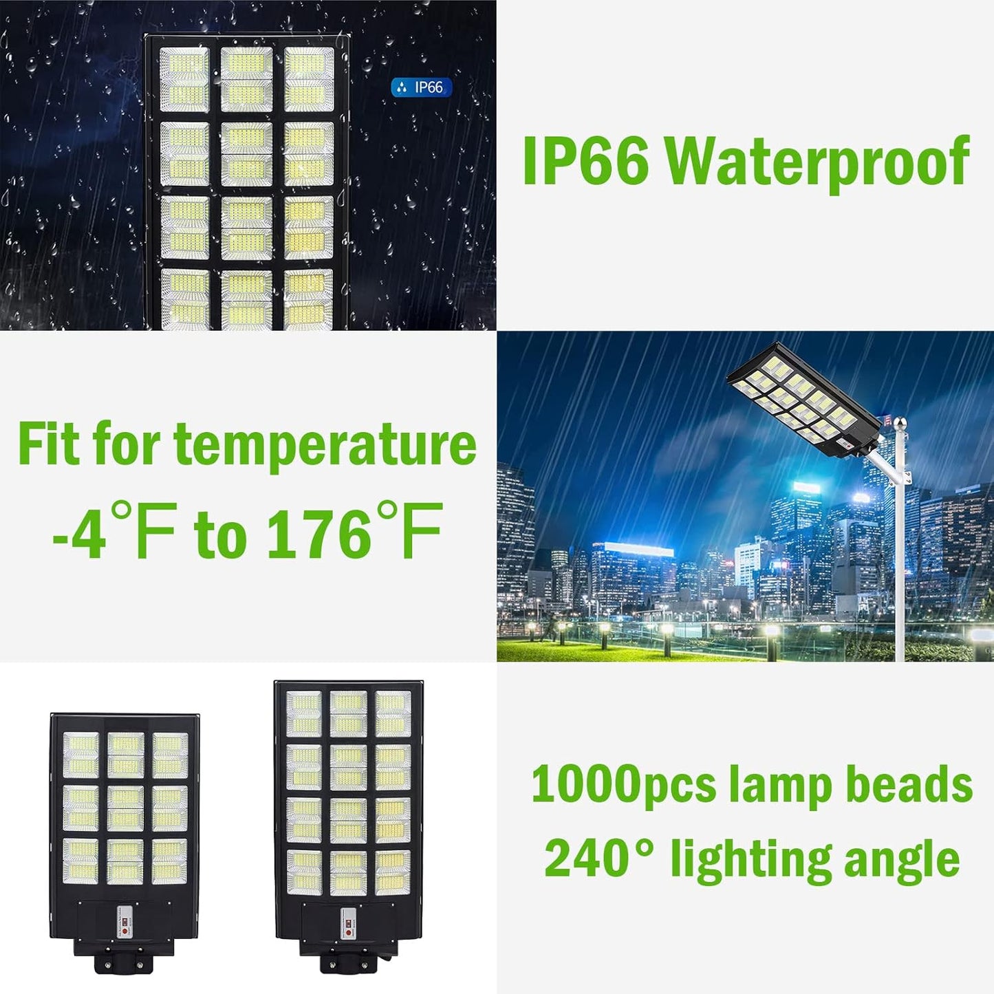 1000W Solar Street Lights Outdoor, Motion Sensor Led Solar Outdoor Lights with Remote Control & Arm Pole, 7000K 100000LM IP66 Waterproof Dusk to Dawn