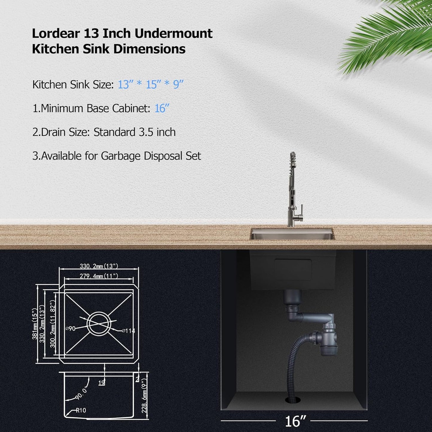 Lordear Undermount Kitchen Sink 13x15 Inch Bar Prep Sink 16 Gauge Stainless Steel Workstation Sink 13 With Cutting Board Small Kitchen Sink