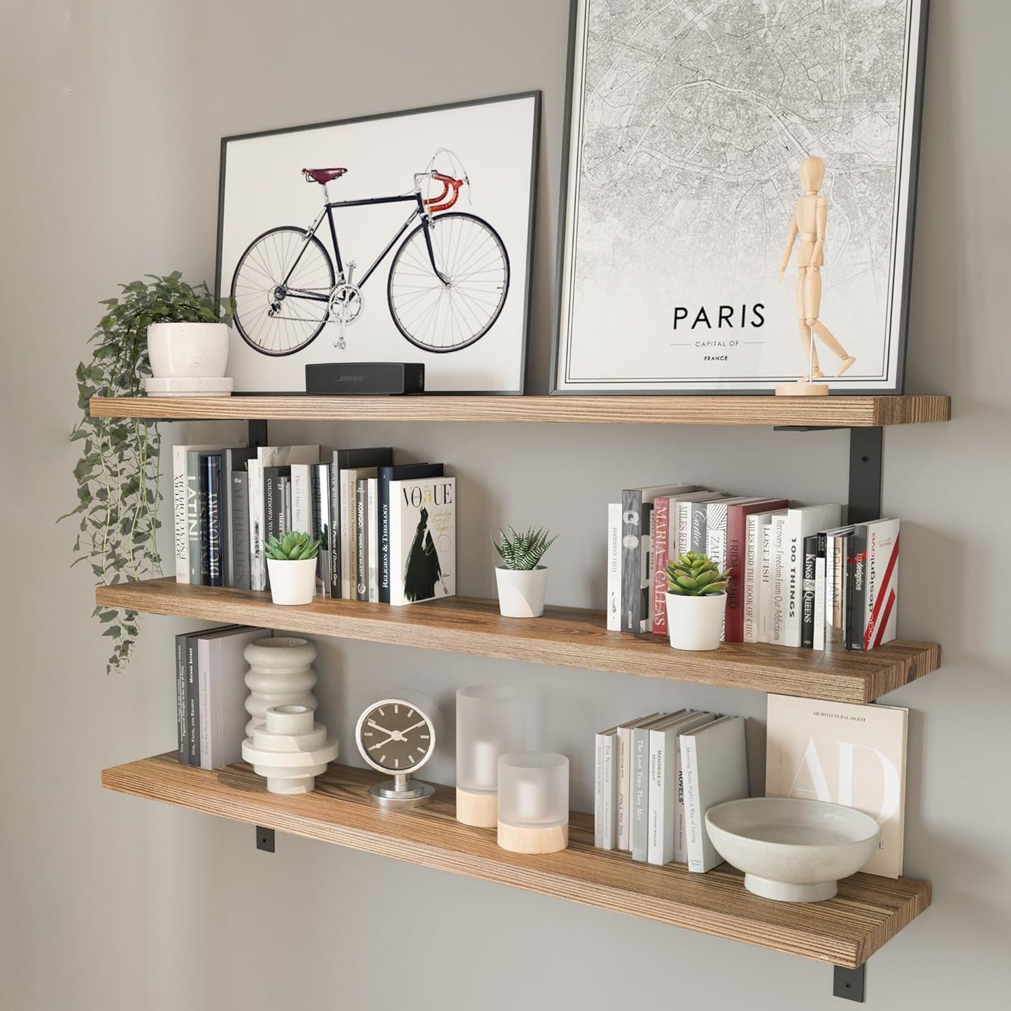 48'x10' Rustic Wall Mounted Floating Shelves for Wall Decor