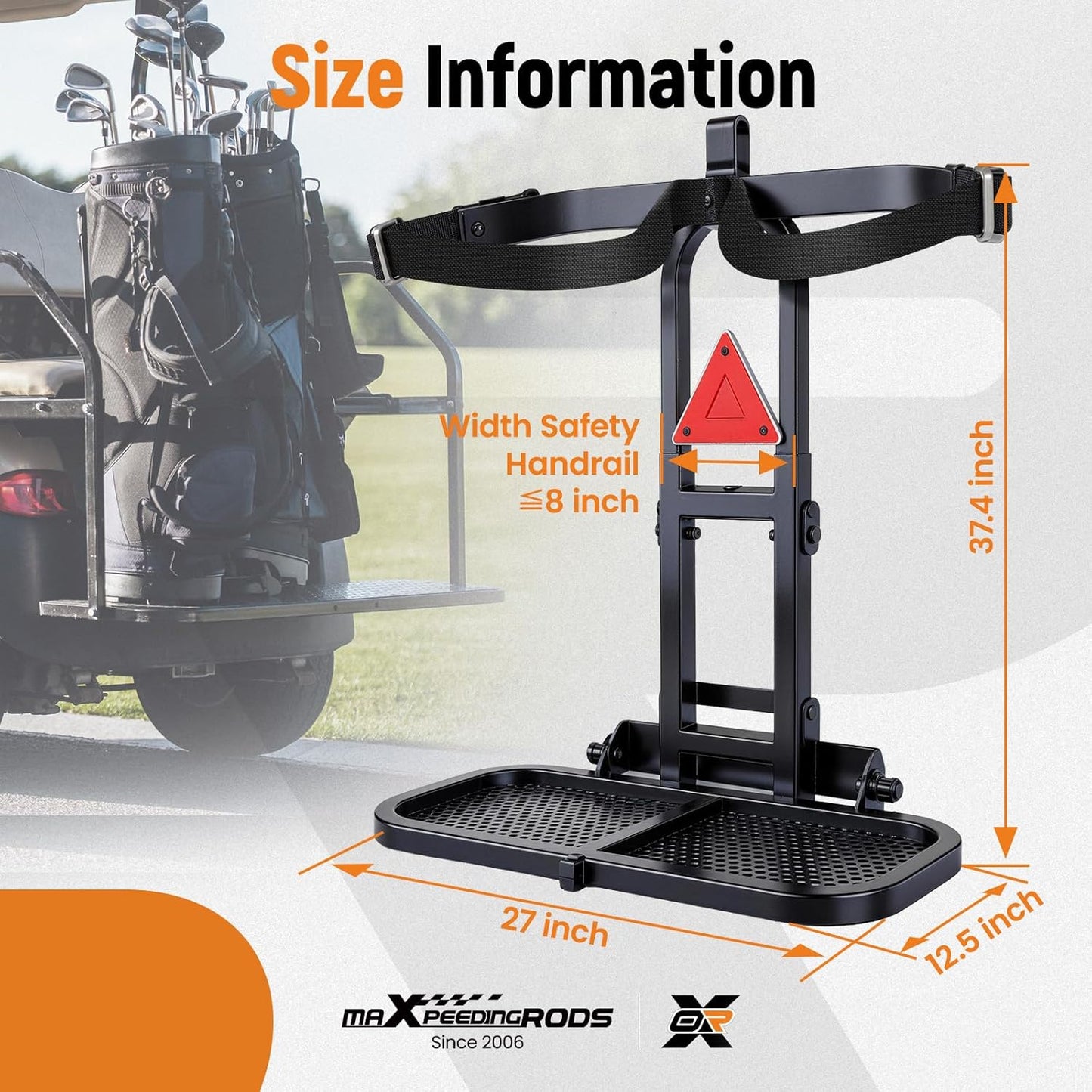 maXpeedingrods Golf Cart Bag Holder Foldable, Upgraded Cart Rear Seat Bag Rack Fits 8 in Max Width Safety Grip Bar for Club Car E-Z-GO Yamaha Space-Saving No Drilling Required Rust-Proof