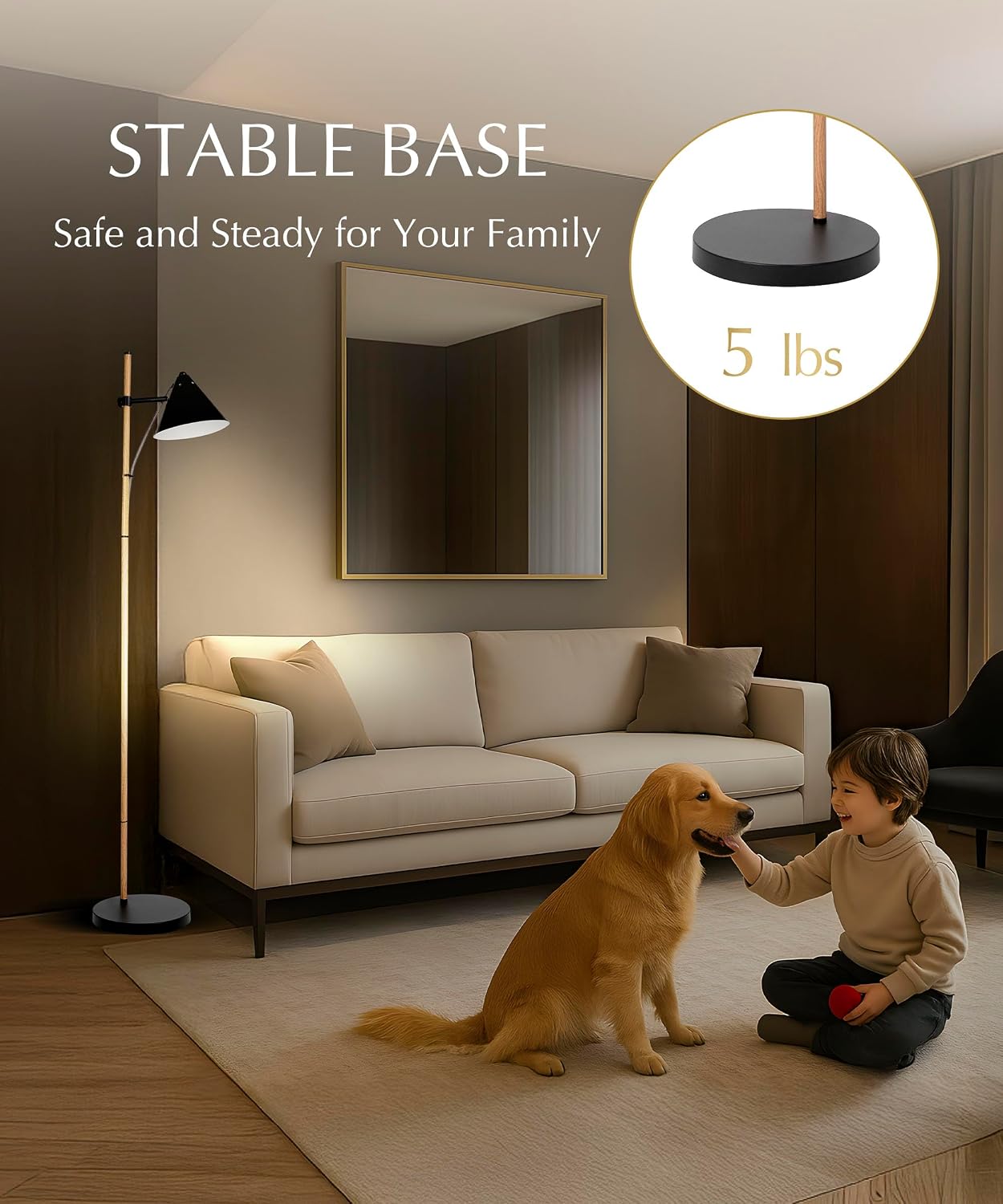 HarvestLand Noah Floor Lamp, Adjustable Reading Lamp for Living Room | 345° adjustable floor lamp,13” height adjustment, solid base, focused reading light. Black Wood Effect+Black