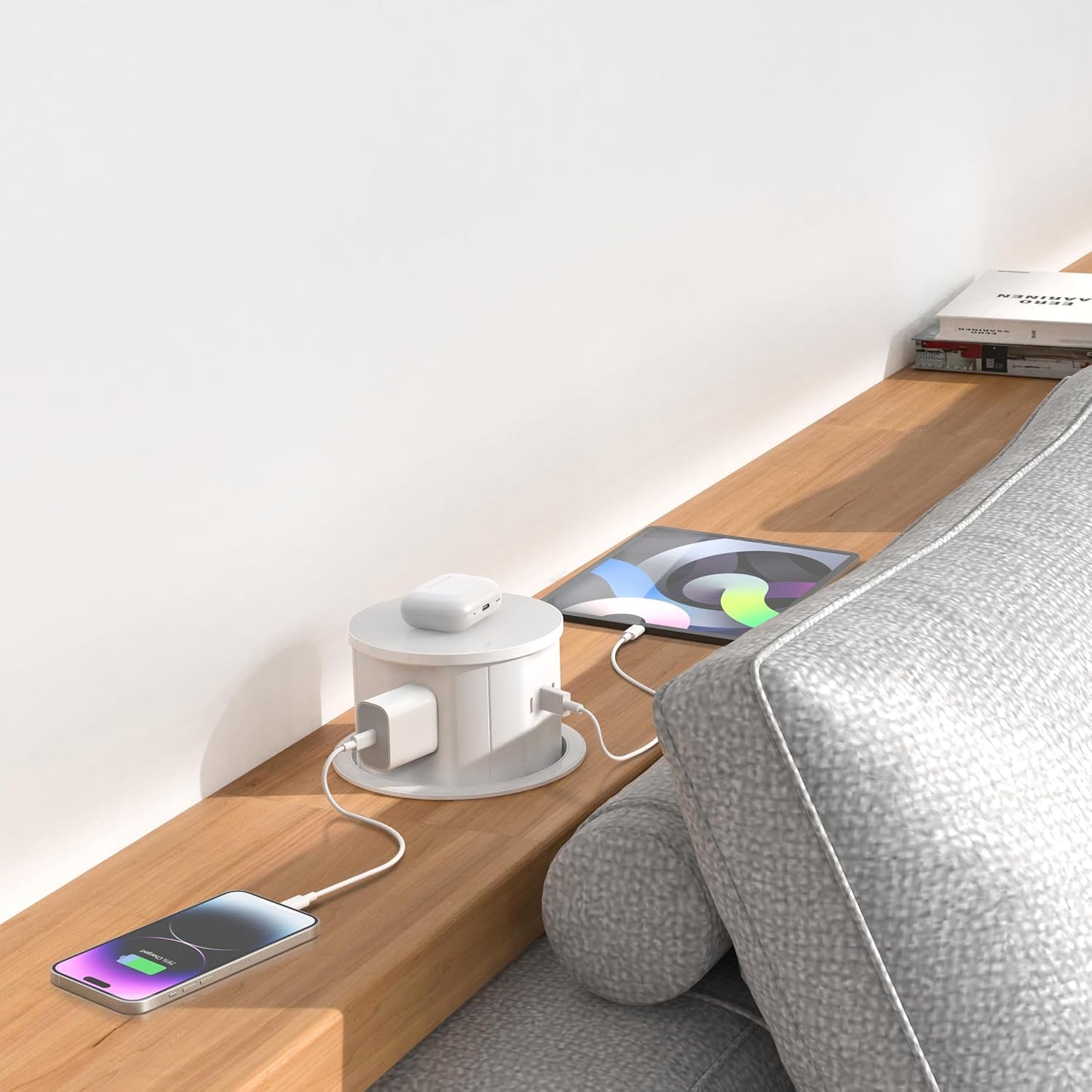 ANNQUAN 20 Amp Pop Up Countertop Outlet with 15W Wireless Charger,Max 65W Power Delivery,4.75" Pop Up Electrical Outlet with 3 Outlets 3 USB Ports for Home Office White 20 Amp(Standard)