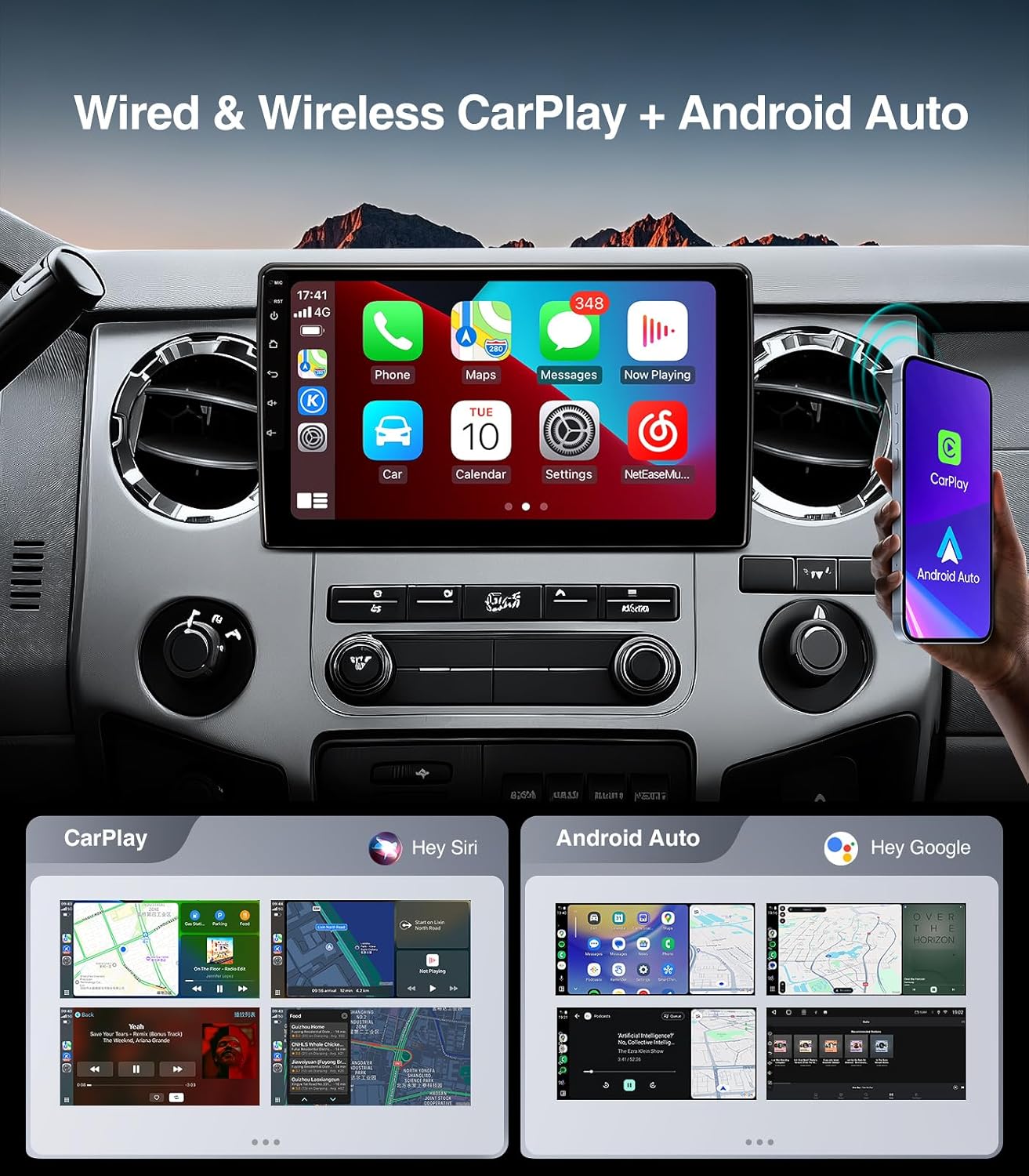 10 Inch for Ford F150 Radio 2004-2008, F250/F350/450/550 2008-2016 Radio Upgrade Wireless CarPlay Android Auto, Plug and Play, 5G Wi-Fi, Bluetooth 5.0 QLED Touch Screen Car Stereo