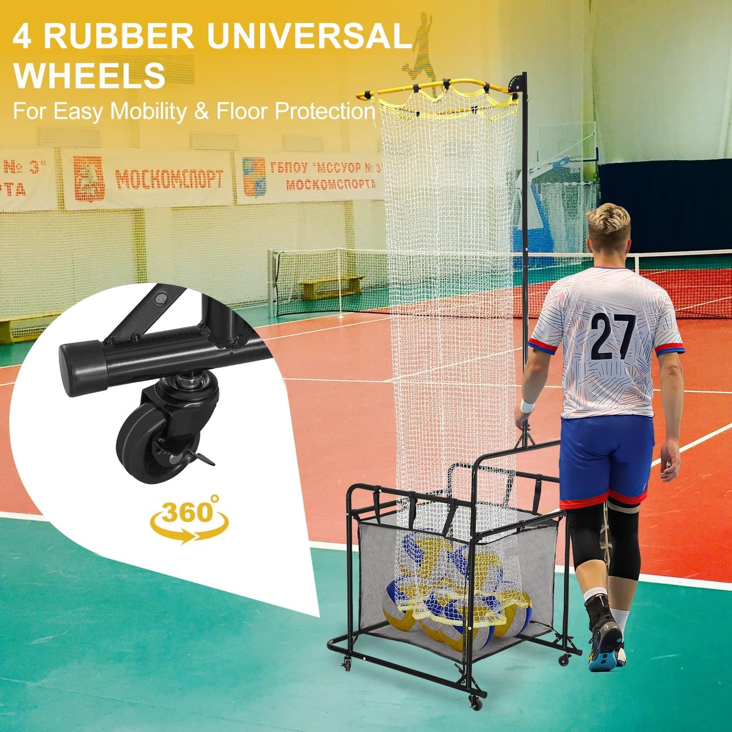 Volleyball Training Equipment Portable Volleyball Practice Net Equipment with Wheels and Ball Collection Bag