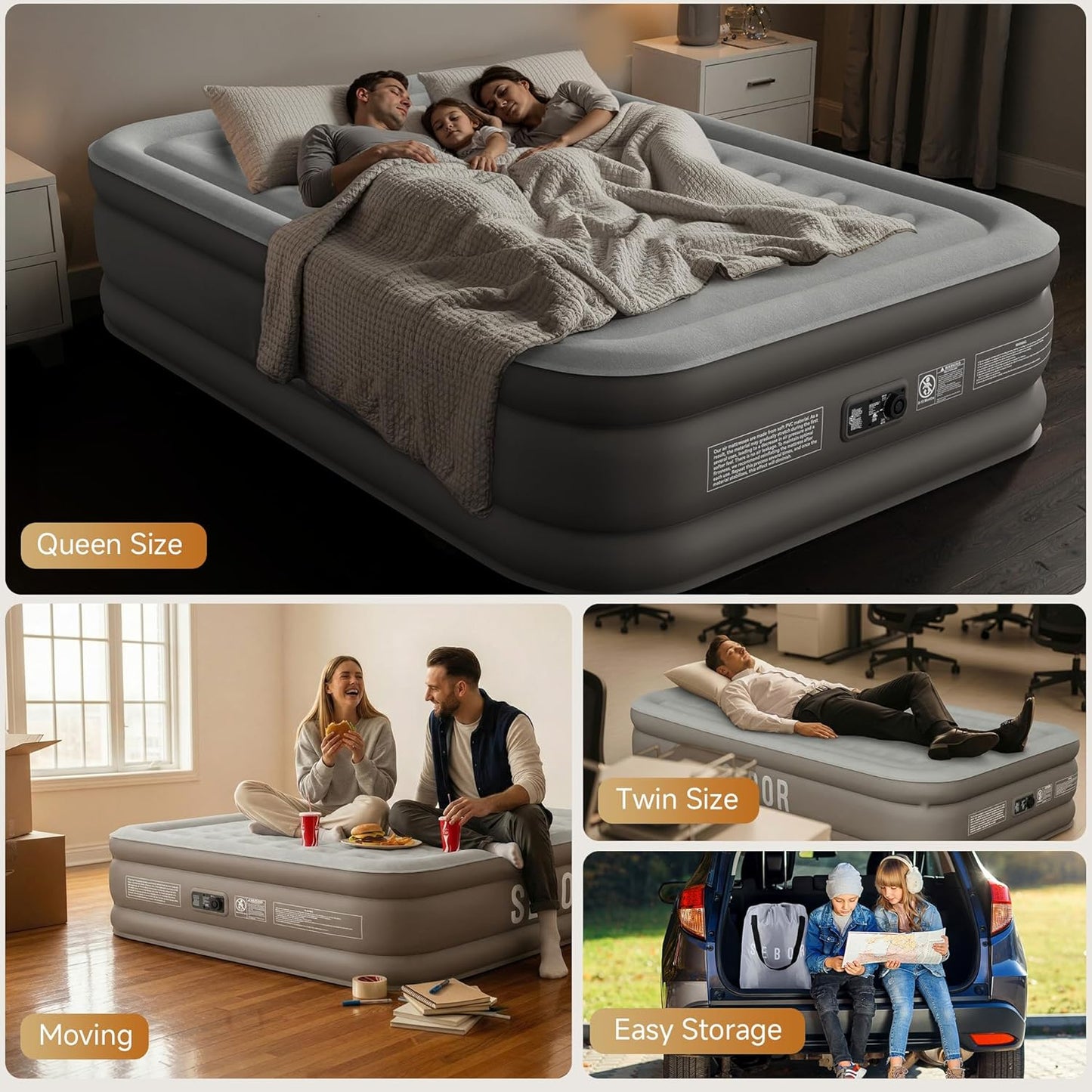 Sebor Air Mattress Twin with Built-in Pump 18", Comfortable Self-Inflating Blow up Mattress with High-Speed Pump, Durable Twin Size Air Mattress with Storage Bag for Guests, Moving, Camping, Travel