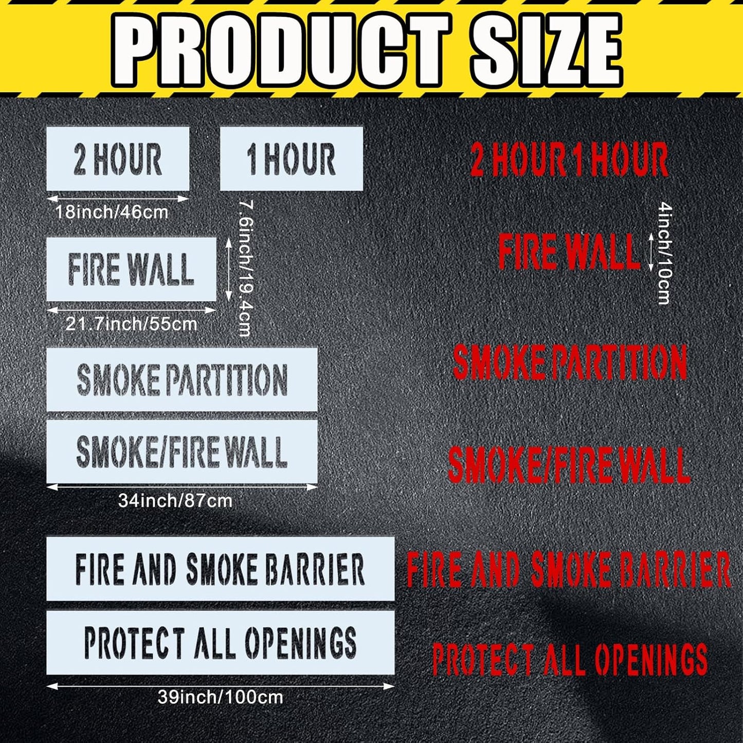 7 Stencil Set Fire Wall Marking Stencils 4 Inch Letters Fire and Smoke Barrier 1 Hour 2 Hour Smoke Partition Smoke/fire Wall Protect All Openings