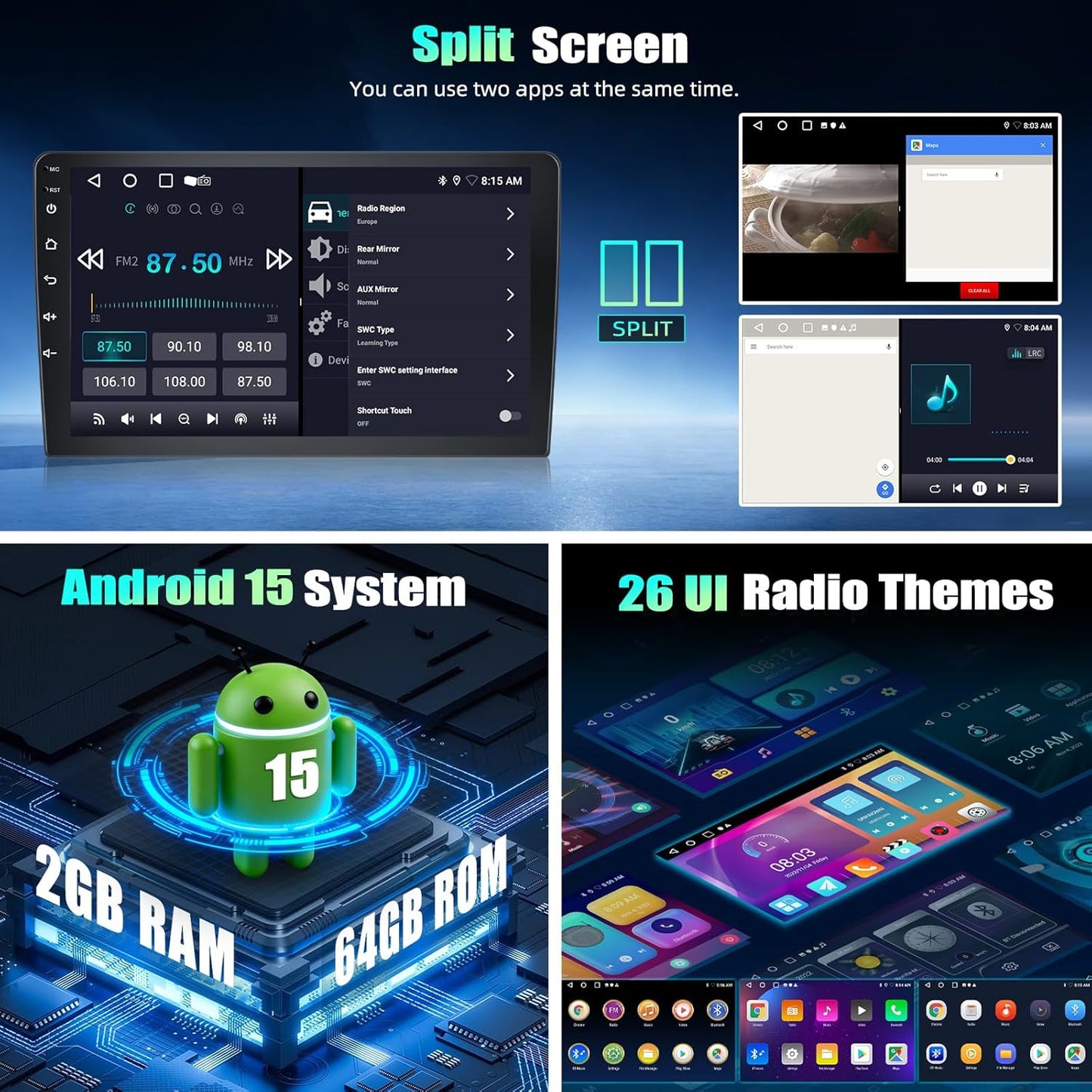 SIXTOP 2G+64G Android Car Stereo Radio for Honda CRV 2007-2011 Wireless CarPlay Android Auto 9 inch HD Touchscreen GPS Navigation Bluetooth FM/AM/RDS 26UI Mirror Link SWC EQ AHD Rear Camera Mic