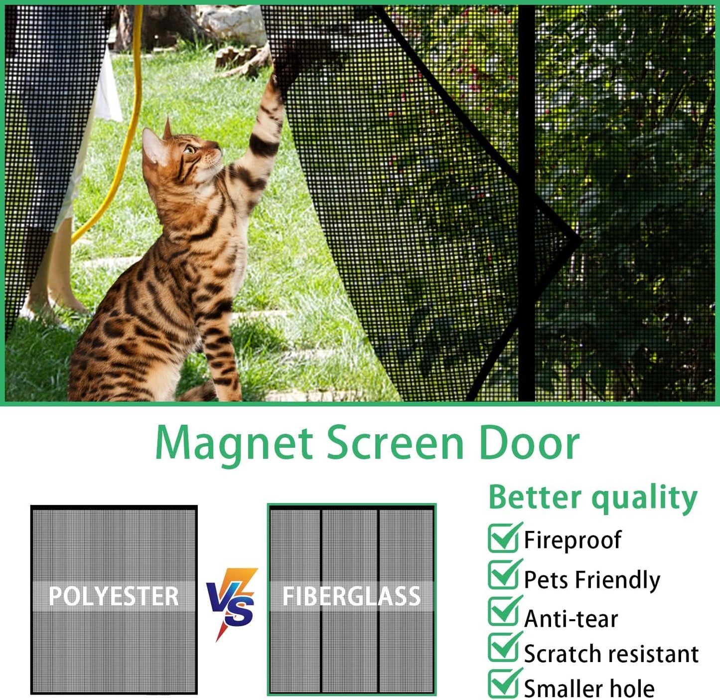 Fiberglass Magnetic Screen Door, Self Sealing Magnets Door Screen, Reinforced Heavy Duty Mesh Net Closure for Sliding Door, Patio, Bedroom-Hands