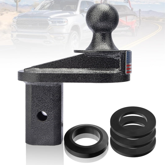 4" Offset Gooseneck Ball Extender with Anti-Rattle PU Washers, Square Base 2-5/16" Ball, 2" Rise, Coupler Support, Reinforced Gusset for Square Turnover Ball Hitches Grey 4" Extension