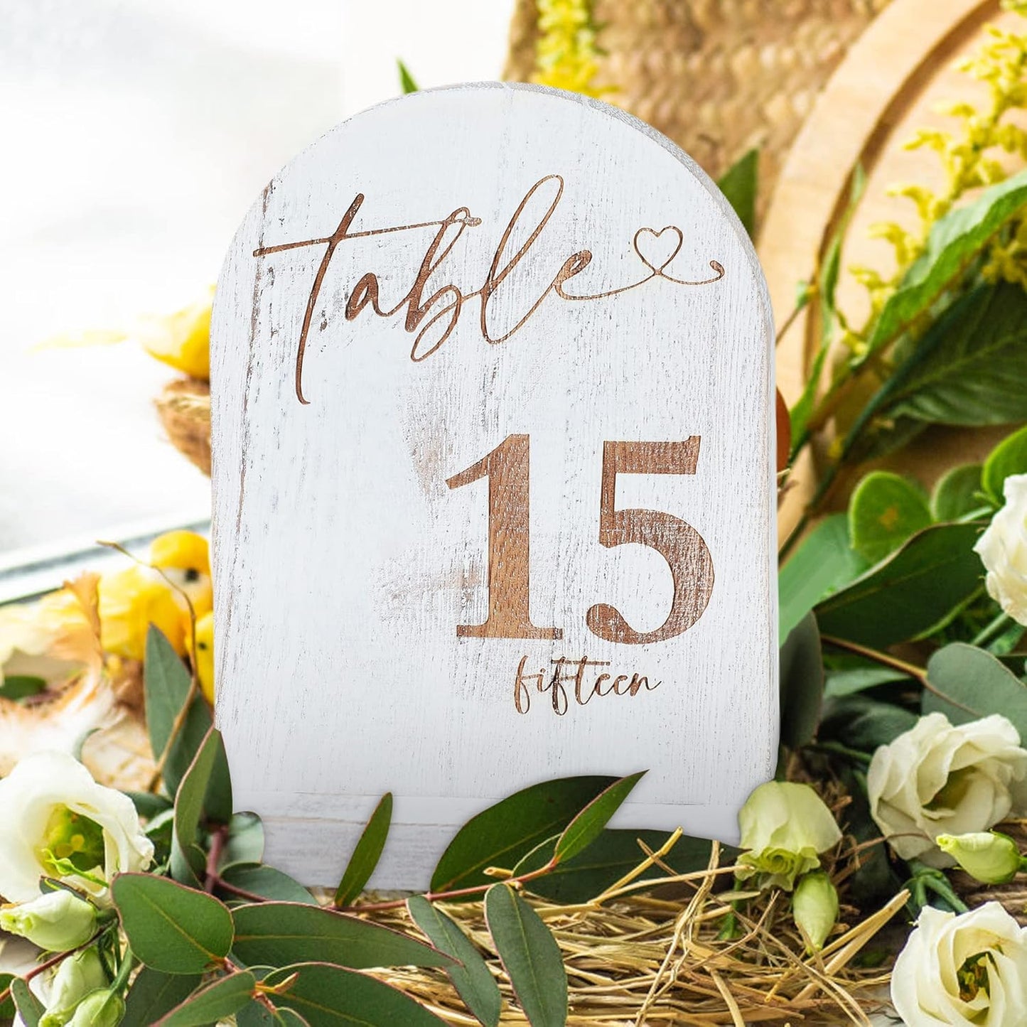 Asaultker 1-15 Wedding Table Numbers, Wooden Table Numbers, Double Sided Sign with Holder Base, Table Numbers for Wedding Reception and Party,