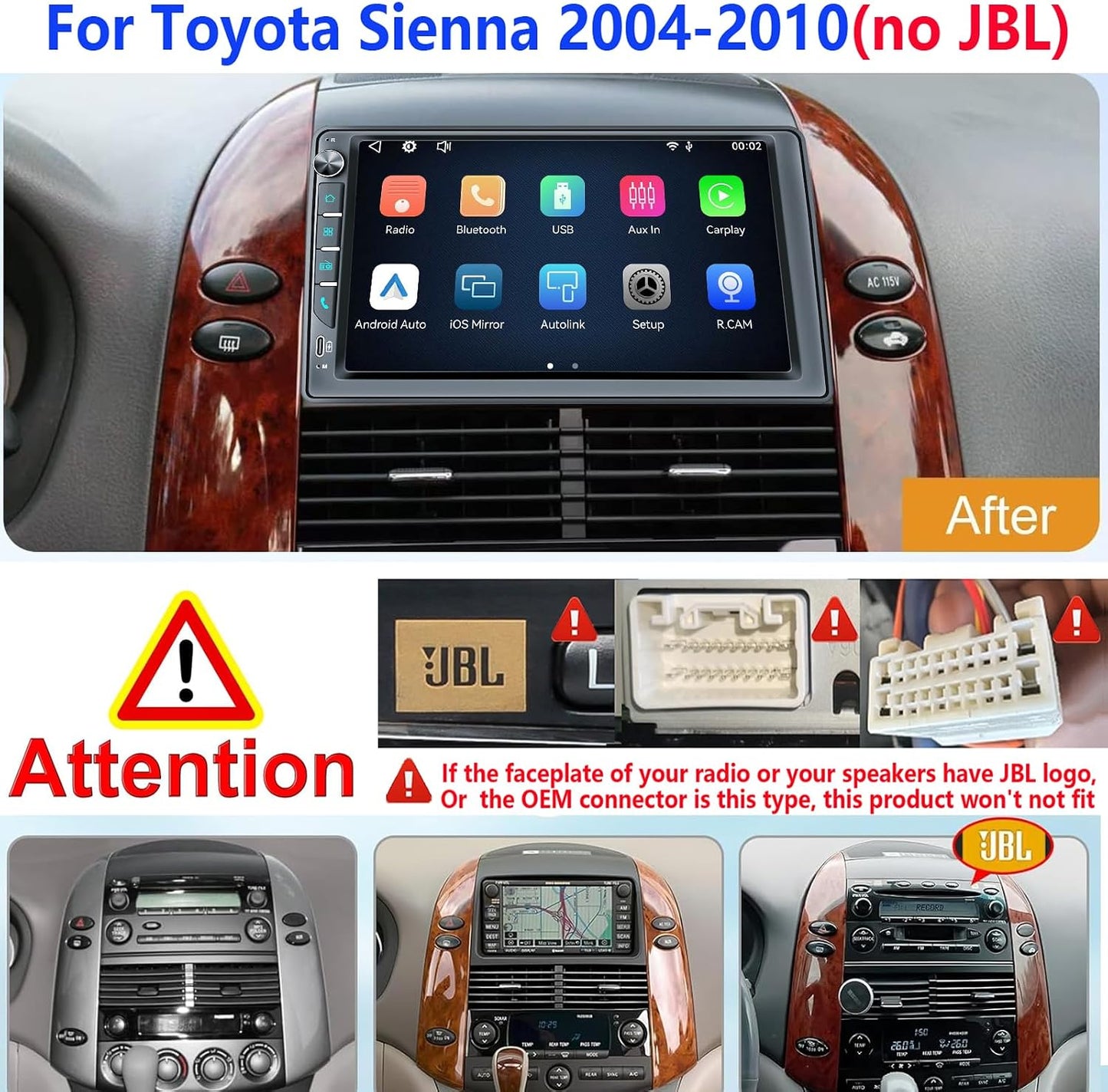 9 inch Touchscreen Car Radio Stereo with Wireless Carplay Android Auto Navi Volume Knob for Toyota Sienna 2004 2005 2006 2007 2008 2009 2010