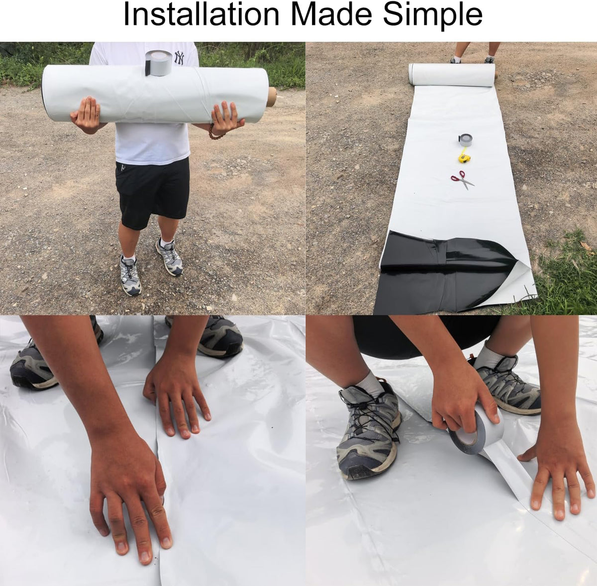 Crawl Space Vapor Barrier Kit 10 ft x 100 ft, 10 Mil Thick Plastic Sheeting with 2 in x 65 ft Sealing Tape, Black & White Poly Film for Crawlspace Encapsulation & Ground Moisture Control