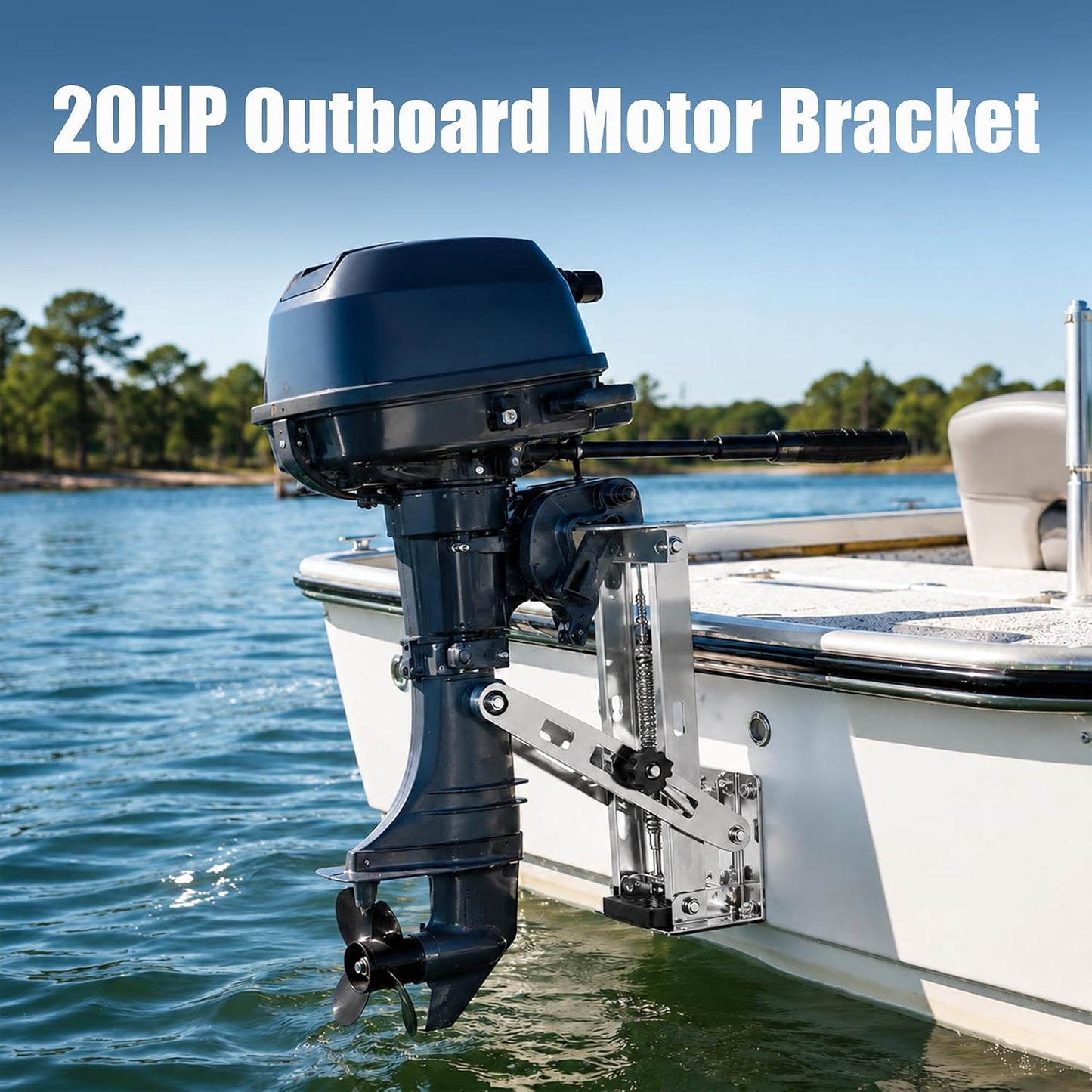20 HP Outboard Motor Bracket, Heavy Duty Outboard Motor Mount | Stainless Steel Marine Kicker Motor Bracket, 20 HP Adjustable Auxiliary Boat Motor Mount for Yacht, Motorboats, Fishing Boats