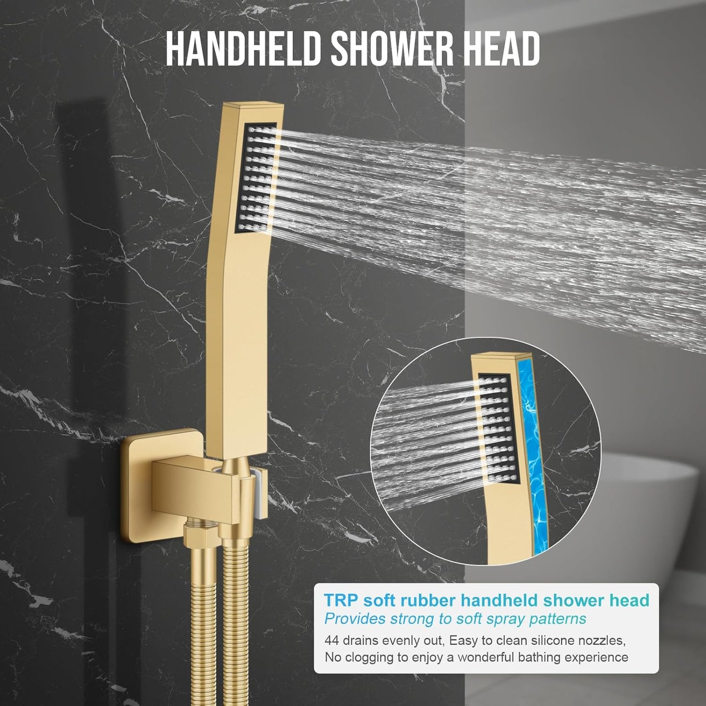 Baetuy Paint Gold Shower Faucet Set Bathroom luxury Rain Shower Head And Handle Set, Wall Mounted Rainfall Shower Fixtures, Complete Shower Sets For