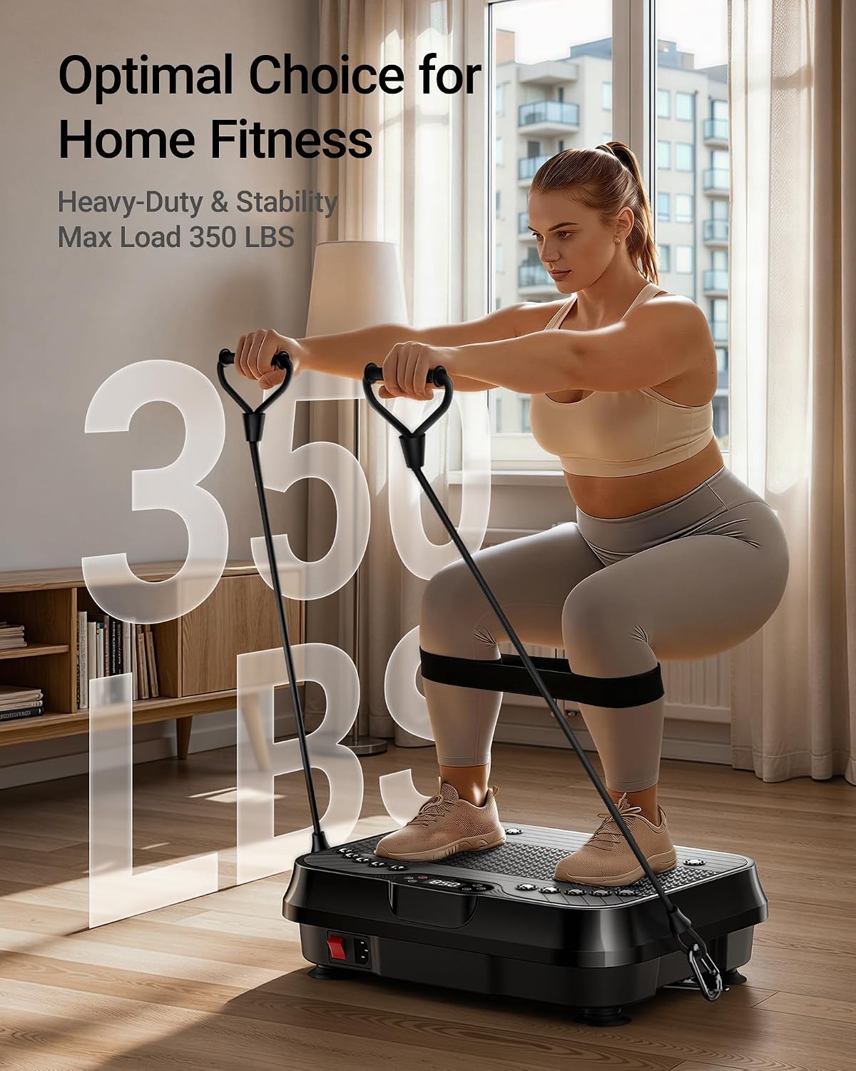 CURSOR 250-Level Vibration Platform with Bands & 350lb Cap, Quiet Home Gym | Lymphatic Drainage & Weight Loss Shaker, Quiet Full-Body Home Gym with Resistance Bands, 350lb Capacity for Men/Women/Office Pure-Black