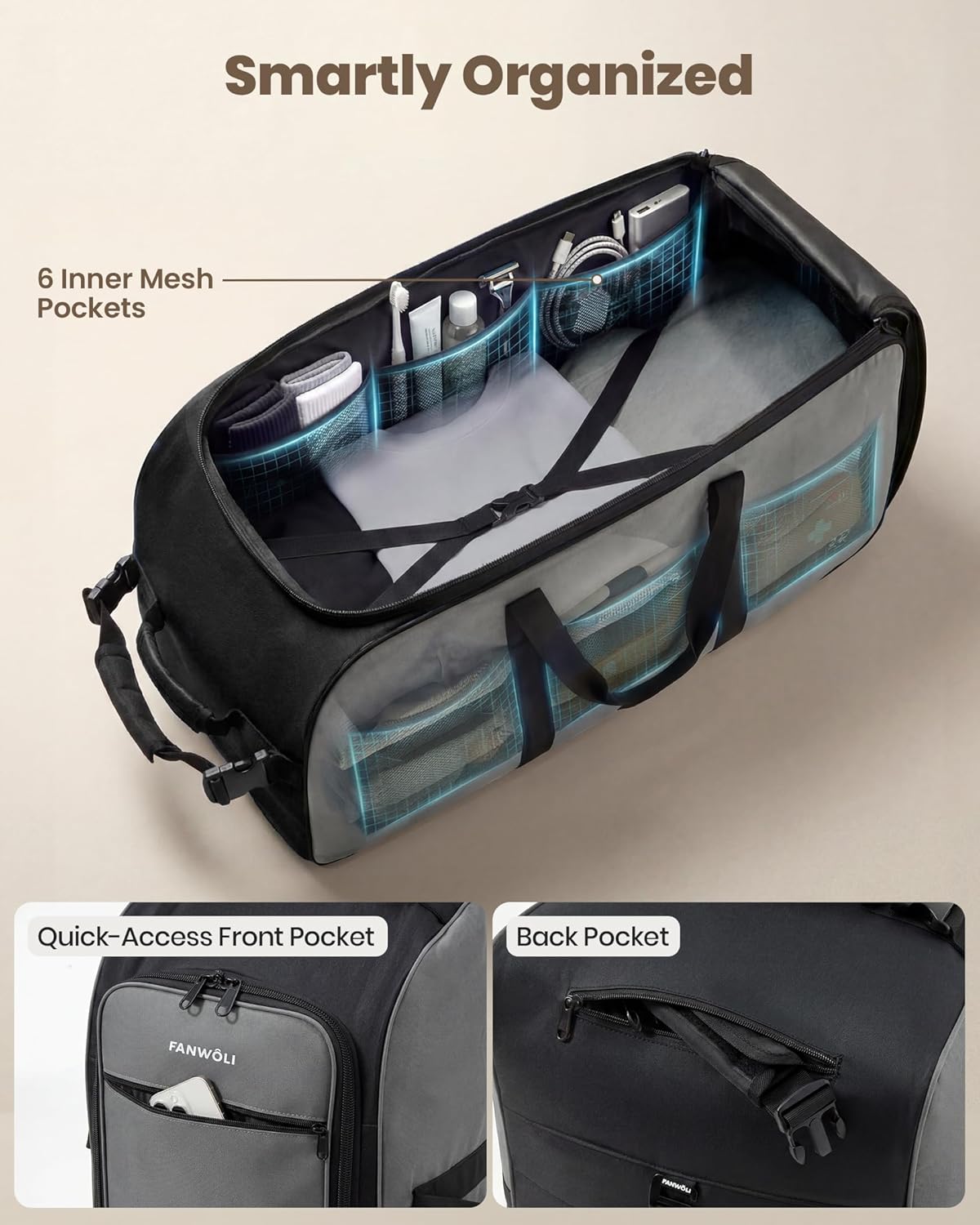 Rolling Duffel Bag with Wheels, 33" 120L Extra Large Durable Foldable Travel Duffle Luggage, Heavy Duty Collapsible Bag with Adjustable Handle & 8 Pockets for Travel Camping Moving Gray 120L