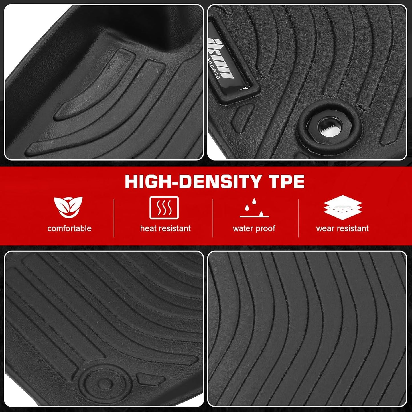 TPE Floor Mats, Compatible with 2018-2024 Toyota Camry, All Weather Waterproof Anti-Slip Floor Liners, Front & 2nd Row Full Set Car Interior Accessories, Black