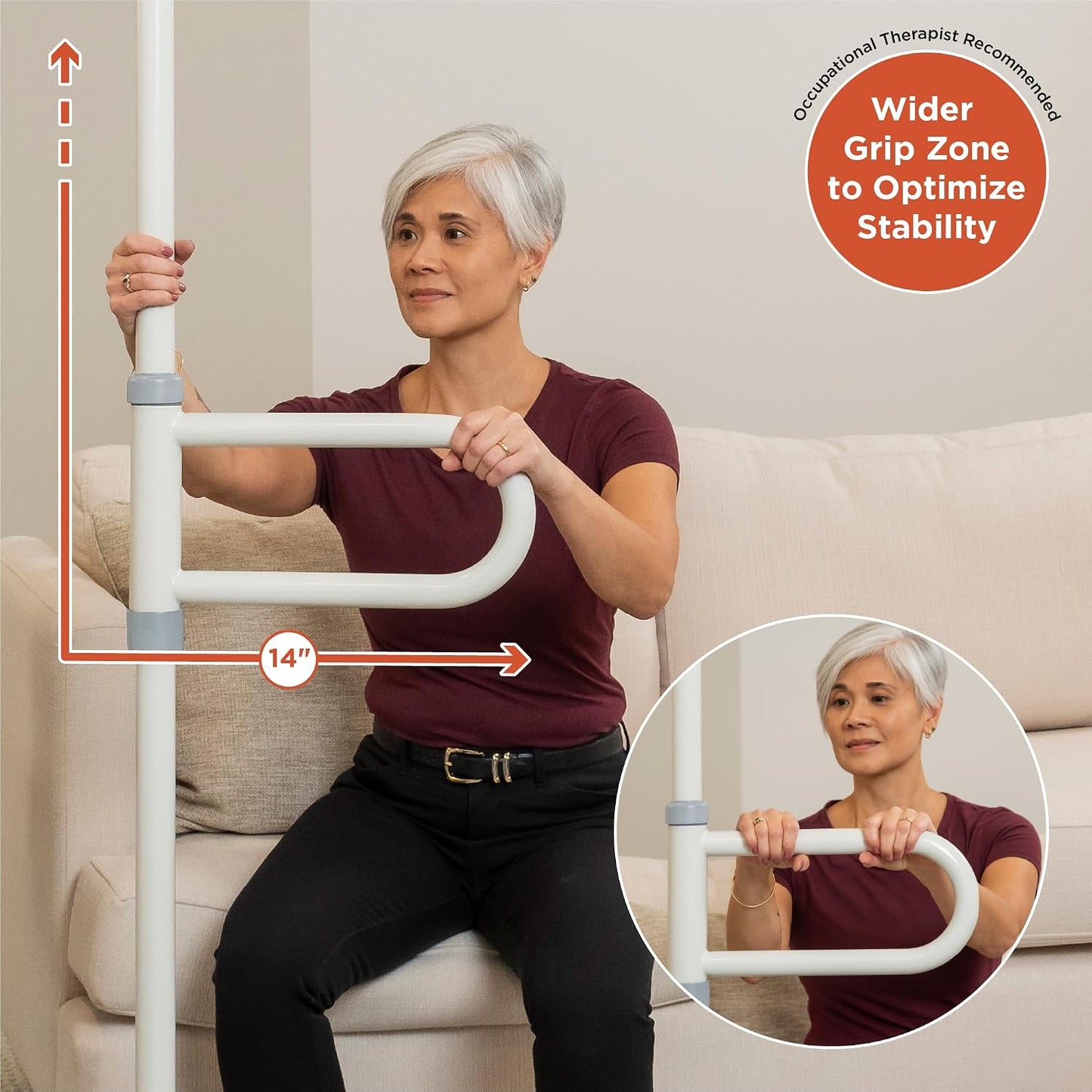 HEALTHCRAFT uPole with Pivot Bar Floor to Ceiling Transfer Pole (7-10FT) | No-Drill Grab Bar, 8 positions Pivot Bar, 360° Support for Bath Transfers