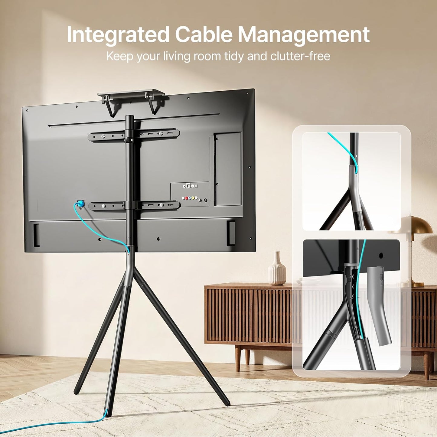 Tripod TV Stands for 45-65 inch TV up to 88 lbs with Shelf, Swivel and Height Adjustable Tall Easel TV Stand for Samsung, LG TVs —VESA Required Max 400 * 400 mm