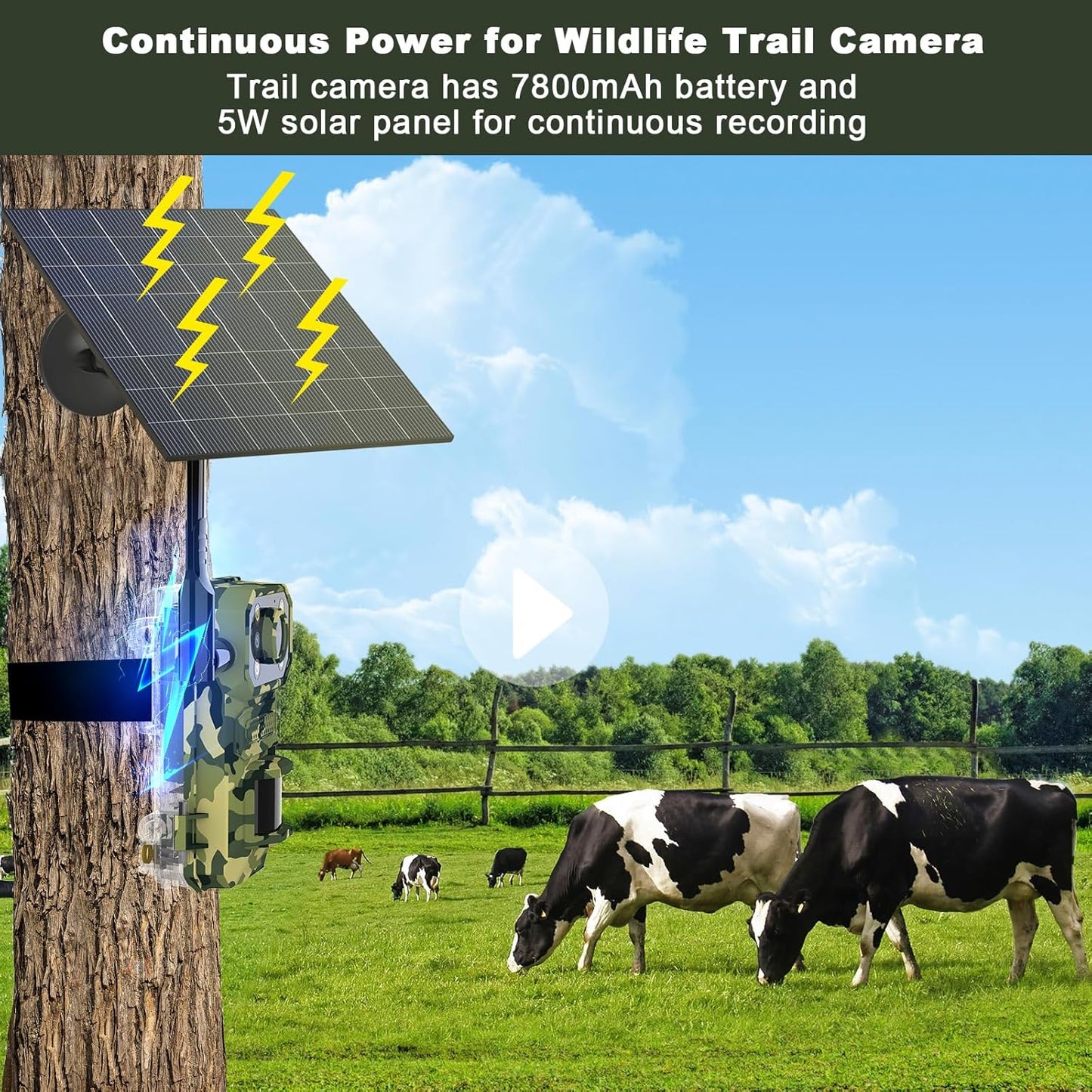 4G LTE Cellular Trail Camera 2.7K 14MP Photos,5W Solar Hunting Camera Work with Pre-Installed SIM Card Only,Wildlife Camera with 7800mAh Battery,PIR