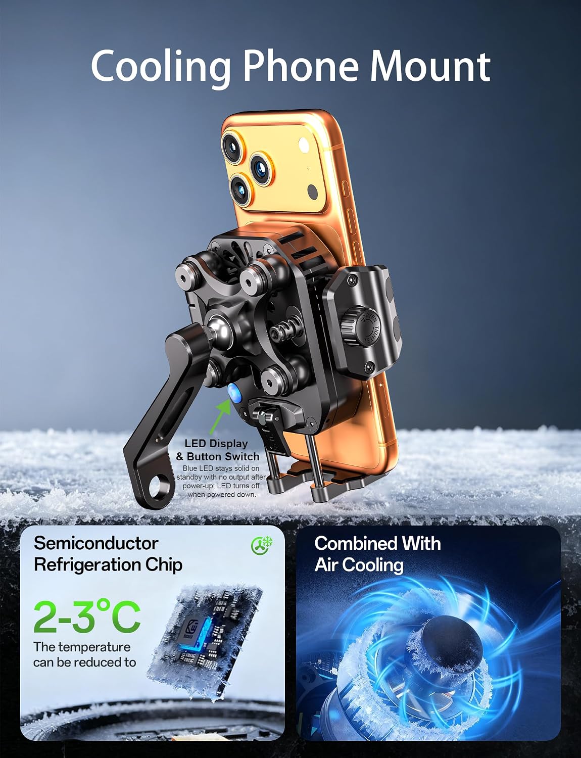 Kewig All Metal Motorcycle Cooling Phone Mount with Wireless & PD Charger | Qi2 15W & USB-C 36W, with Vibration Dampener, 1S Locking Motorcycle Rear-View Mirror Cellphone Holder for 5.4-7.2" Smartphone