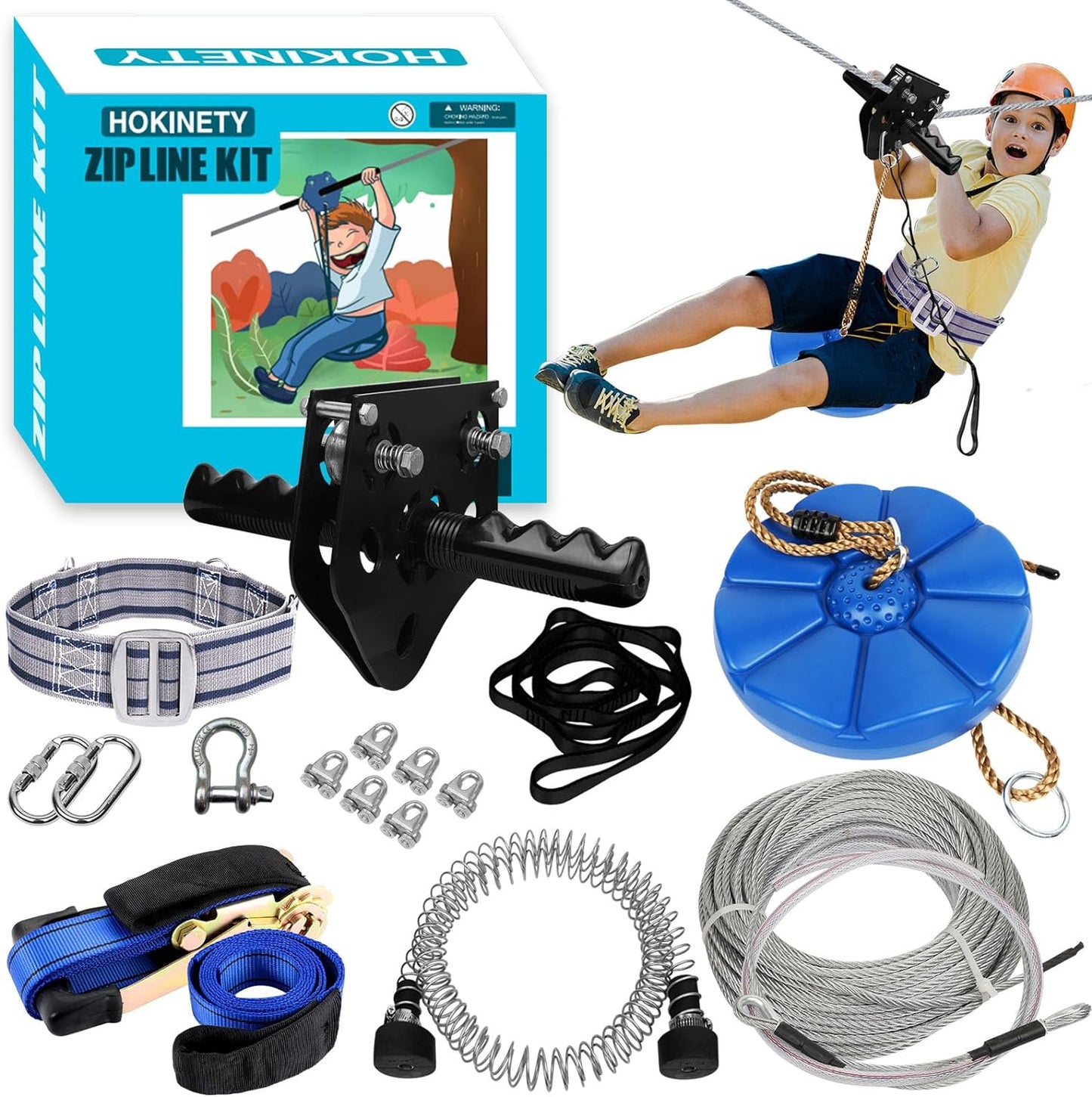 Zip Line Kit for Kids Adults : Up to 450Lbs 150FT Quick Tighten Zipline for Backyard Outdoor with 100% Rust Proof Rem