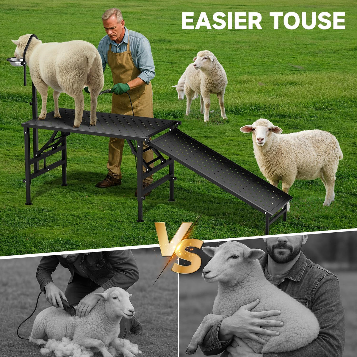 Professional Goat Milking Stand with Ramp Black with Ramp