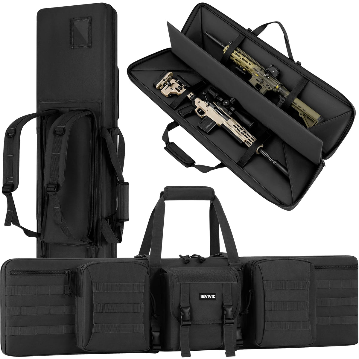Double Rifle Case Gun Bag, Black 51" x 12" Double Rifle Case