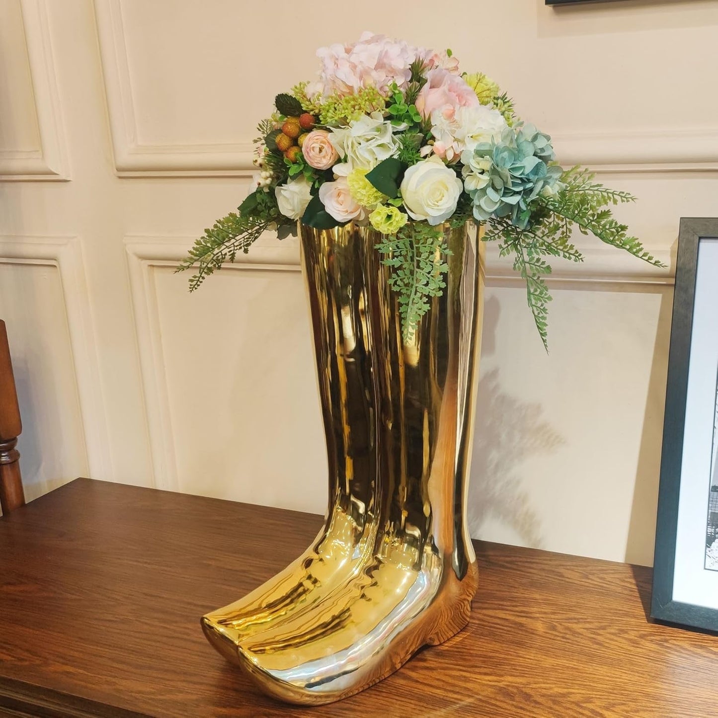 Luxury Ceramic Boots Vase Cowboy Boot Flowers Vase Vintage Boots Planter Decorative Versatile, Unique, Gold